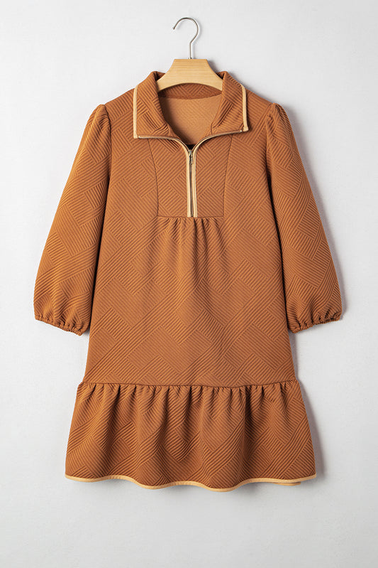 Desert Gold Quarter Zip Collar Bracelet Sleeve Textured Mini Dress-TOPS / DRESSES-[Adult]-[Female]-2022 Online Blue Zone Planet