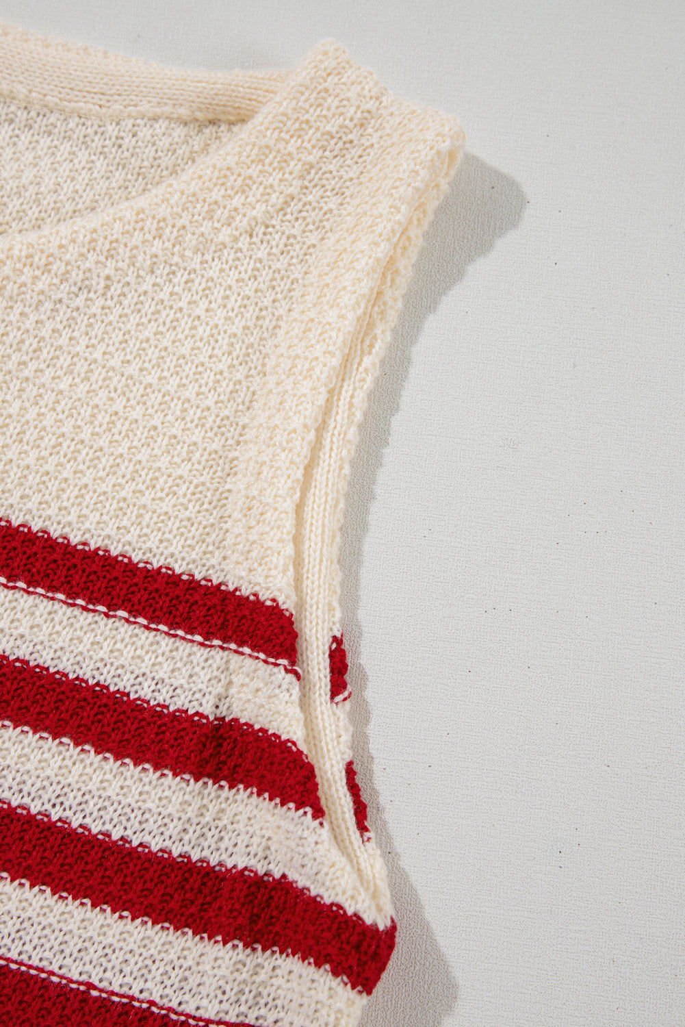 Red Stripe Textured Knit Ribbed Hem Sweater Tank Top-TOPS / DRESSES-[Adult]-[Female]-2022 Online Blue Zone Planet
