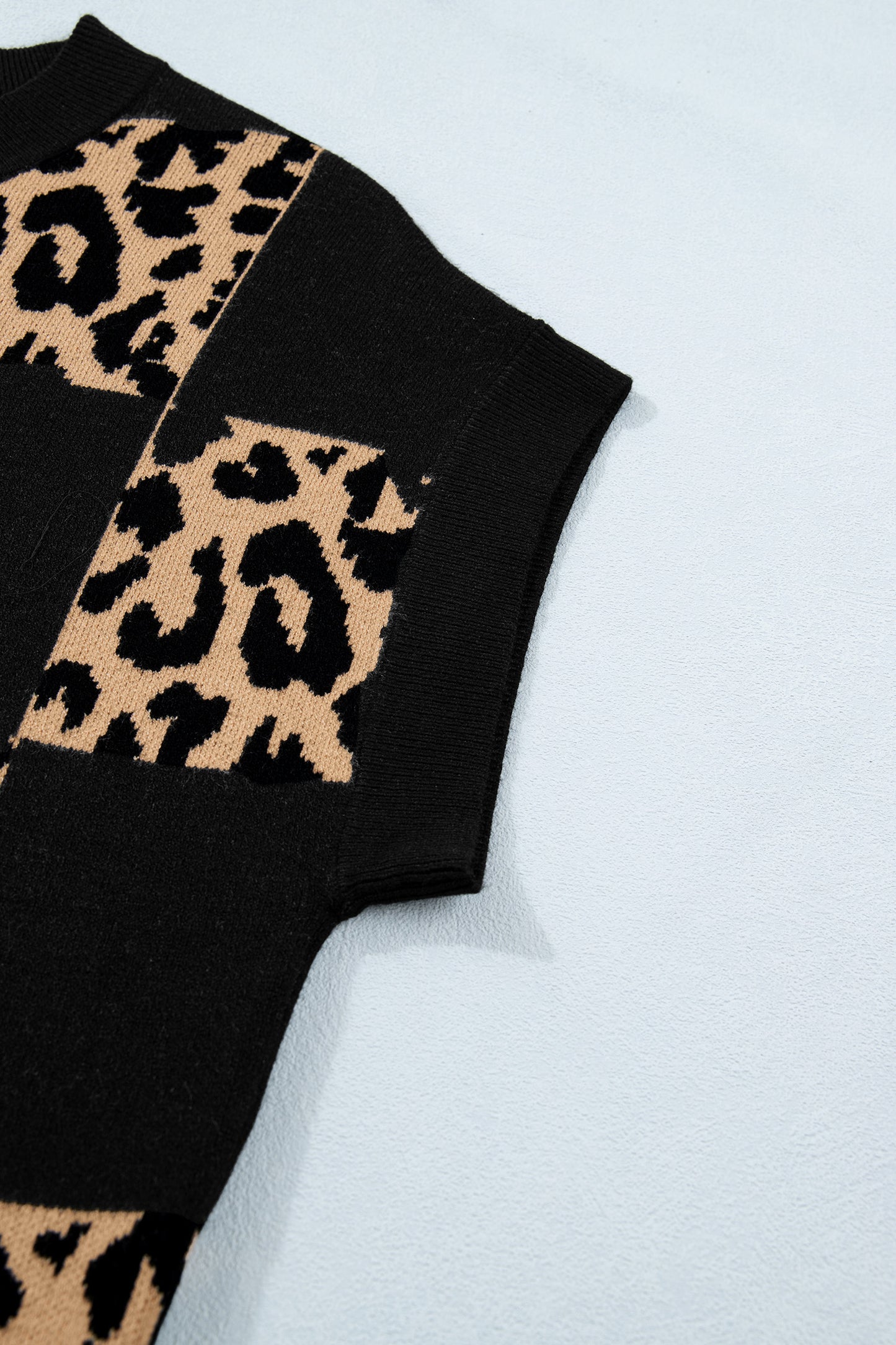 Rose Red Leopard Checkerboard Short Sleeve Knit Sweater-TOPS / DRESSES-[Adult]-[Female]-2022 Online Blue Zone Planet