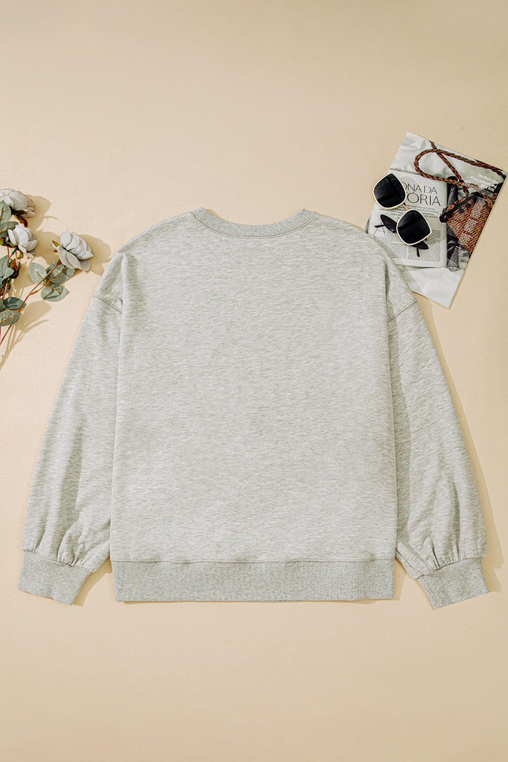 Light Grey Plus Size Thread Embroidered Drop Shoulder Round Neck Sweatshirt-Tops/Sweatshirts & Hoodies-[Adult]-[Female]-2022 Online Blue Zone Planet