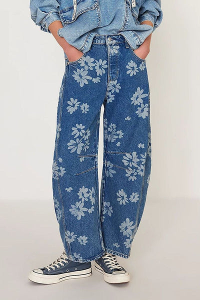 Sally's Flower Print Wide Leg Jeans – Blue Zone Planet