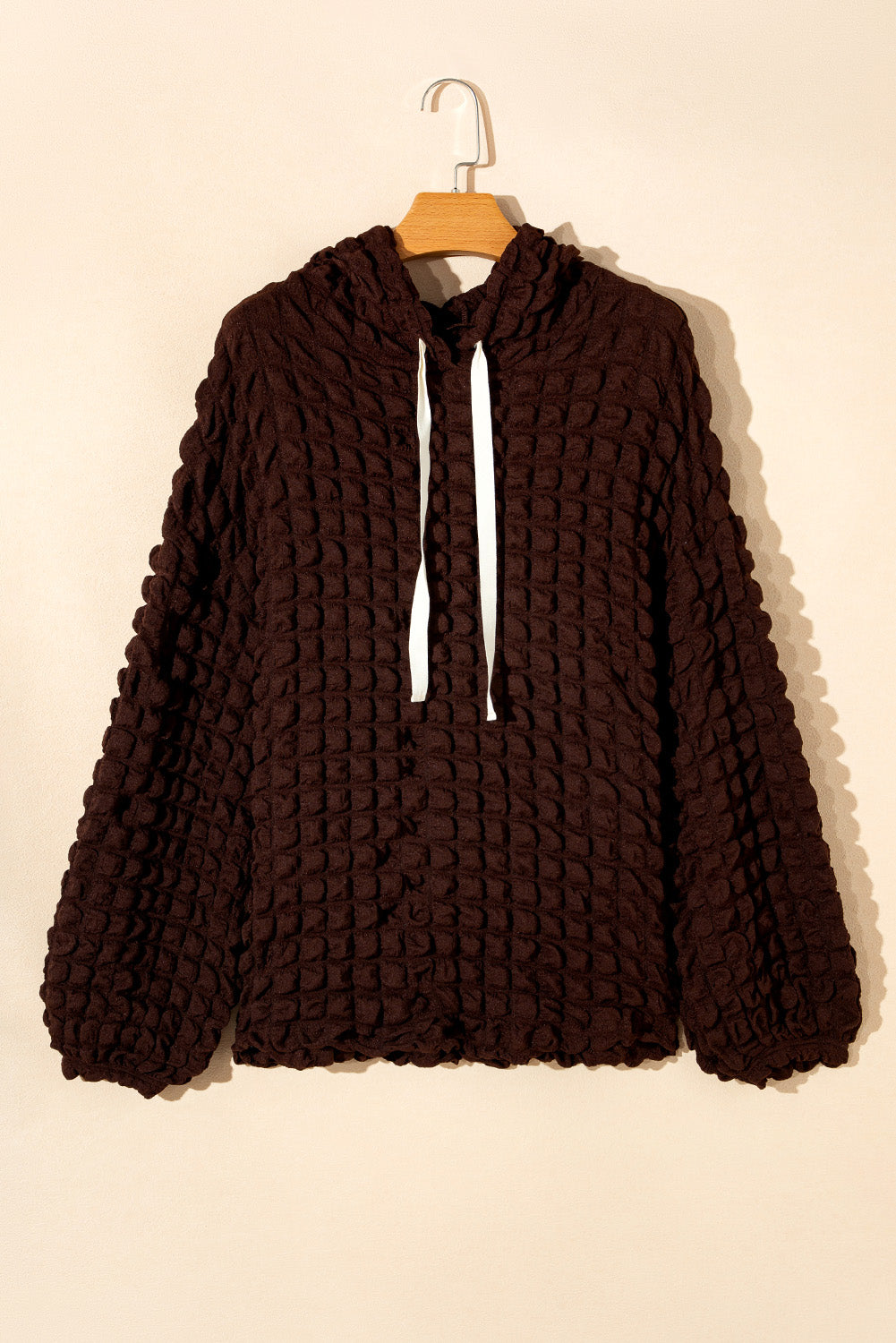 Dark Brown Bubble Textured Waffle Hoodie-Tops/Sweatshirts & Hoodies-[Adult]-[Female]-2022 Online Blue Zone Planet