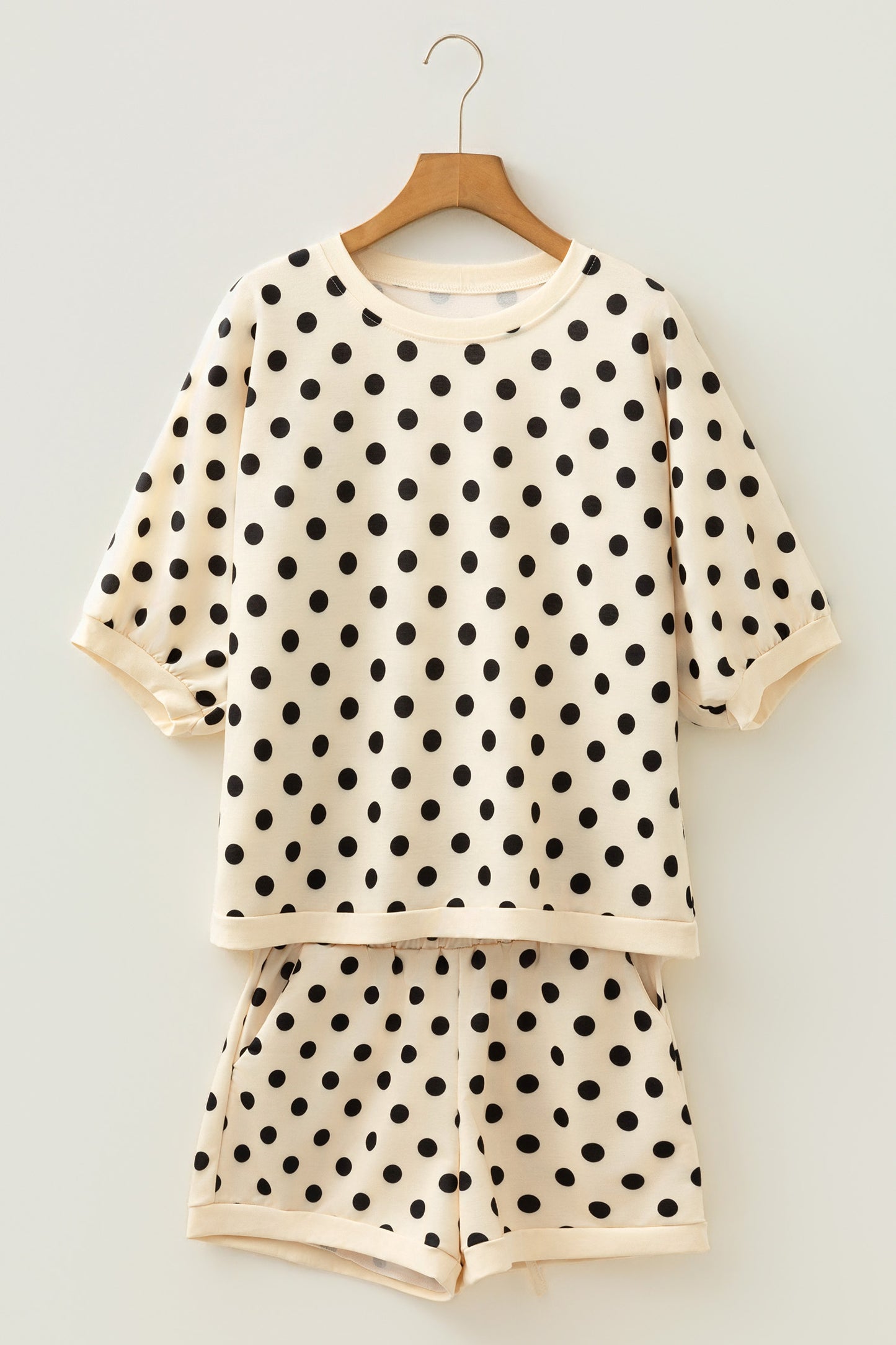Sky Blue Polka Dot Oversized Top Drawstring Short Set-Two Piece Sets/Short Sets-[Adult]-[Female]-2022 Online Blue Zone Planet