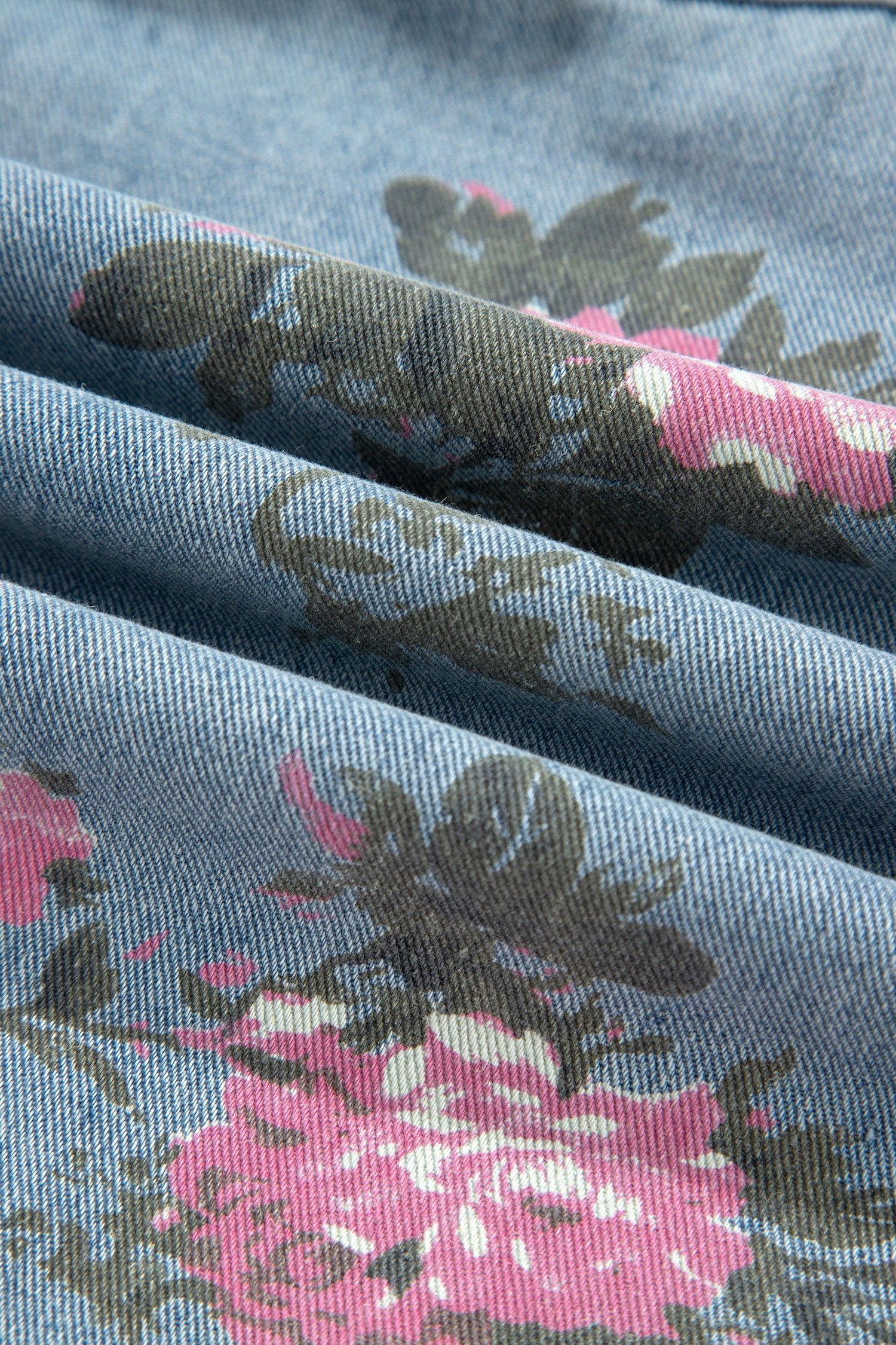 Sky Blue Floral Print Raw Seam Ruffle Hem Denim Jacket-Outerwear/Denim jackets-[Adult]-[Female]-2022 Online Blue Zone Planet