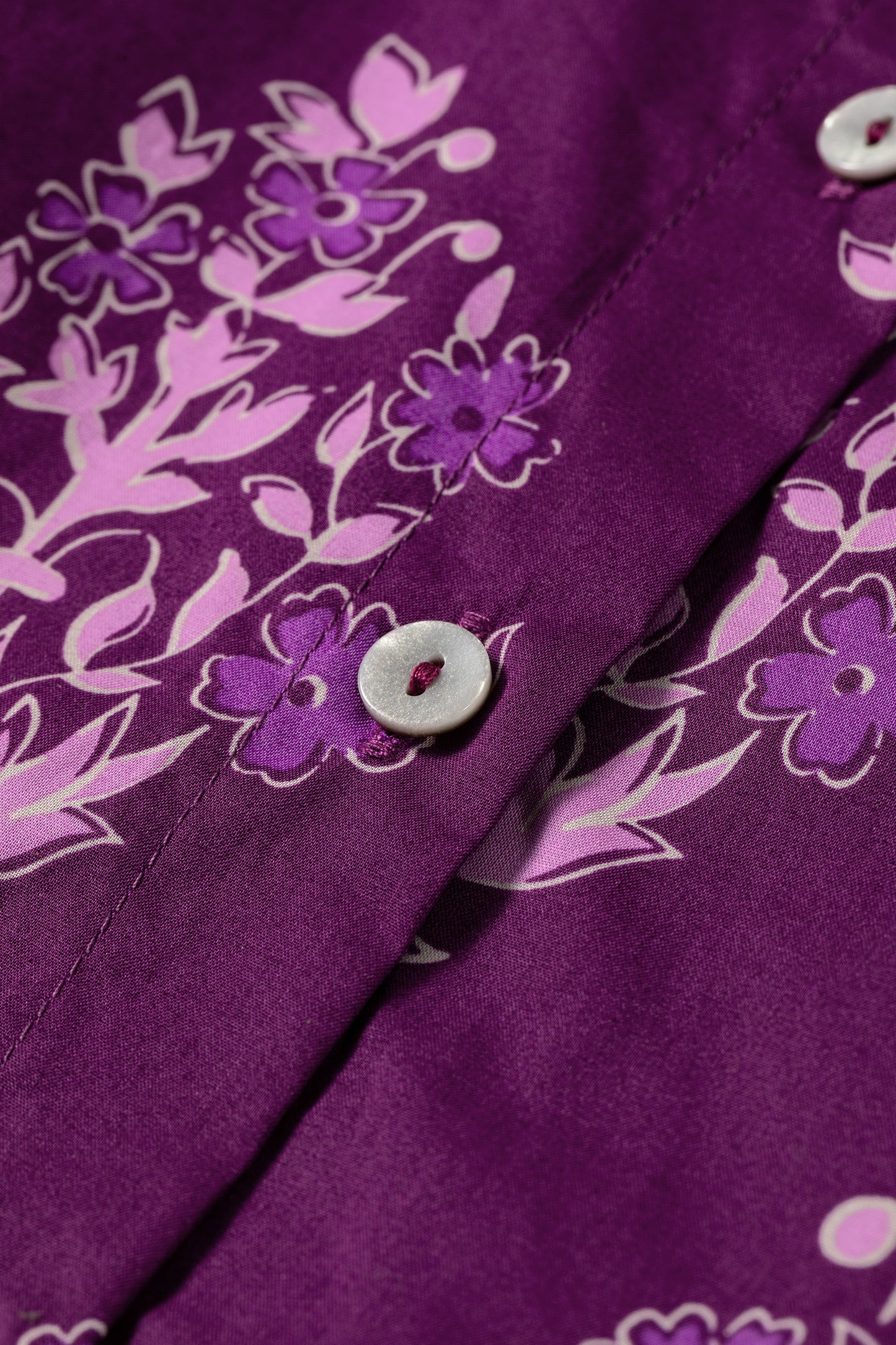 Purple Floral Print Button-Up Long Puff Sleeve Loose Shirt-Tops/Blouses & Shirts-[Adult]-[Female]-2022 Online Blue Zone Planet
