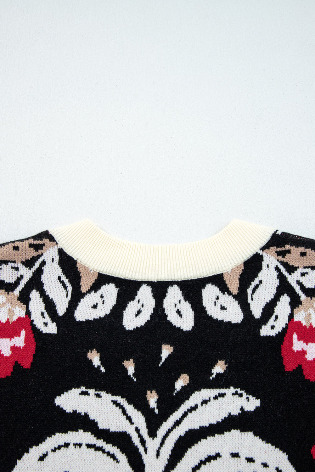 Beige Floral Print Buttoned Front V Neck Knit Cardigan-Sweaters & Cardigans/Cardigans-[Adult]-[Female]-2022 Online Blue Zone Planet