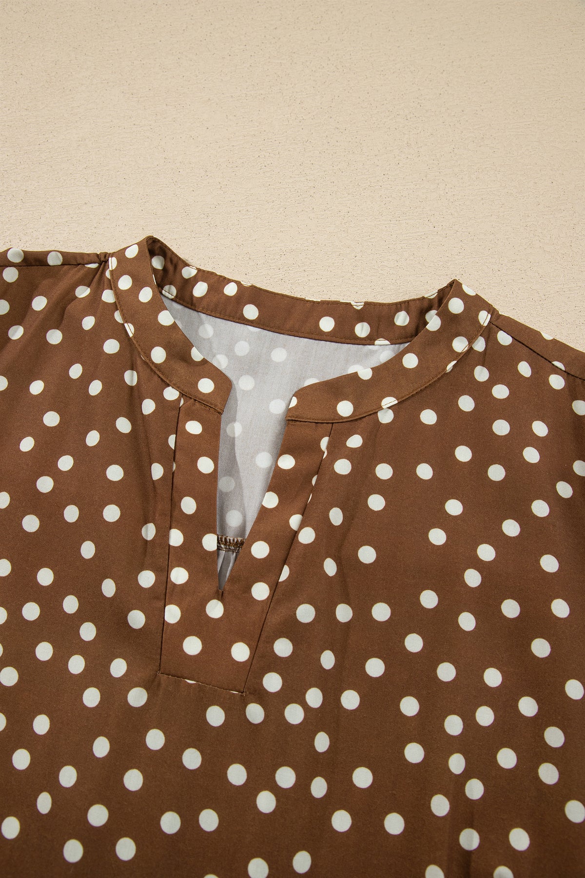 Brown V Neck Polka Dot Long Sleeve Shift Plus Size Dress-TOPS / DRESSES-[Adult]-[Female]-2022 Online Blue Zone Planet