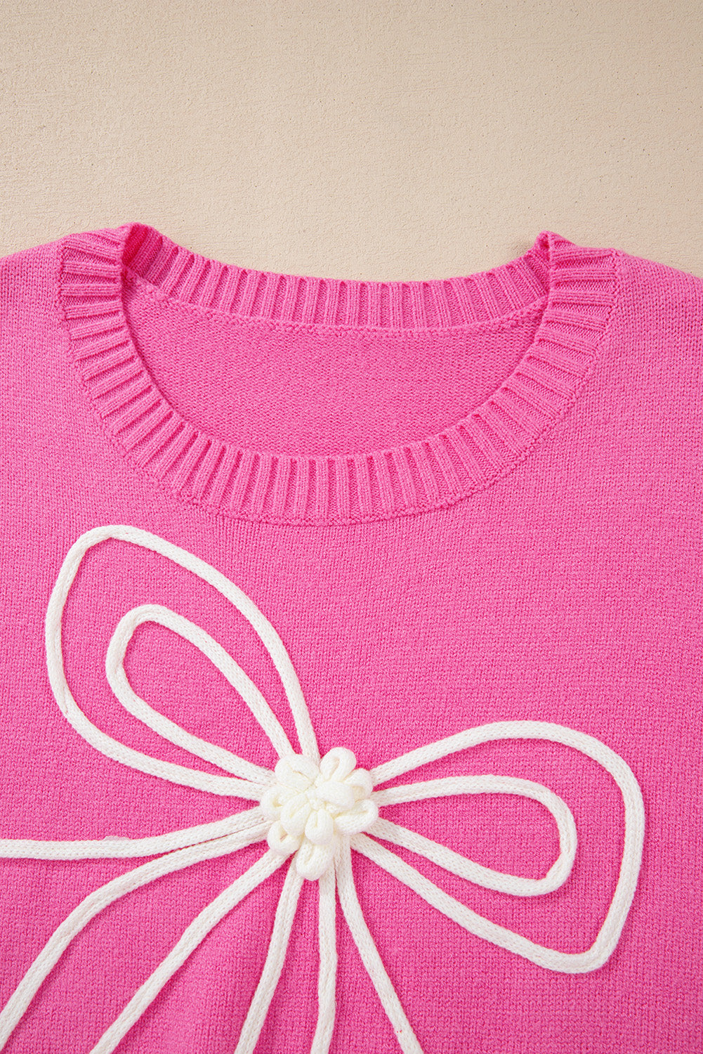 Blue Zone Planet | Bright Pink Sweet Bow Pattern Drop Sleeve Knit Sweater-Sweaters-[Adult]-[Female]-2022 Online Blue Zone Planet