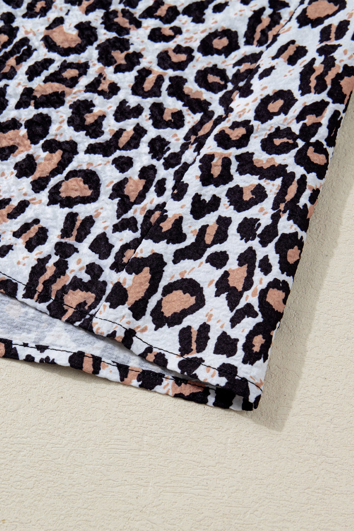 Khaki Contrast Frilled V Neck Trimmed Leopard Shirt