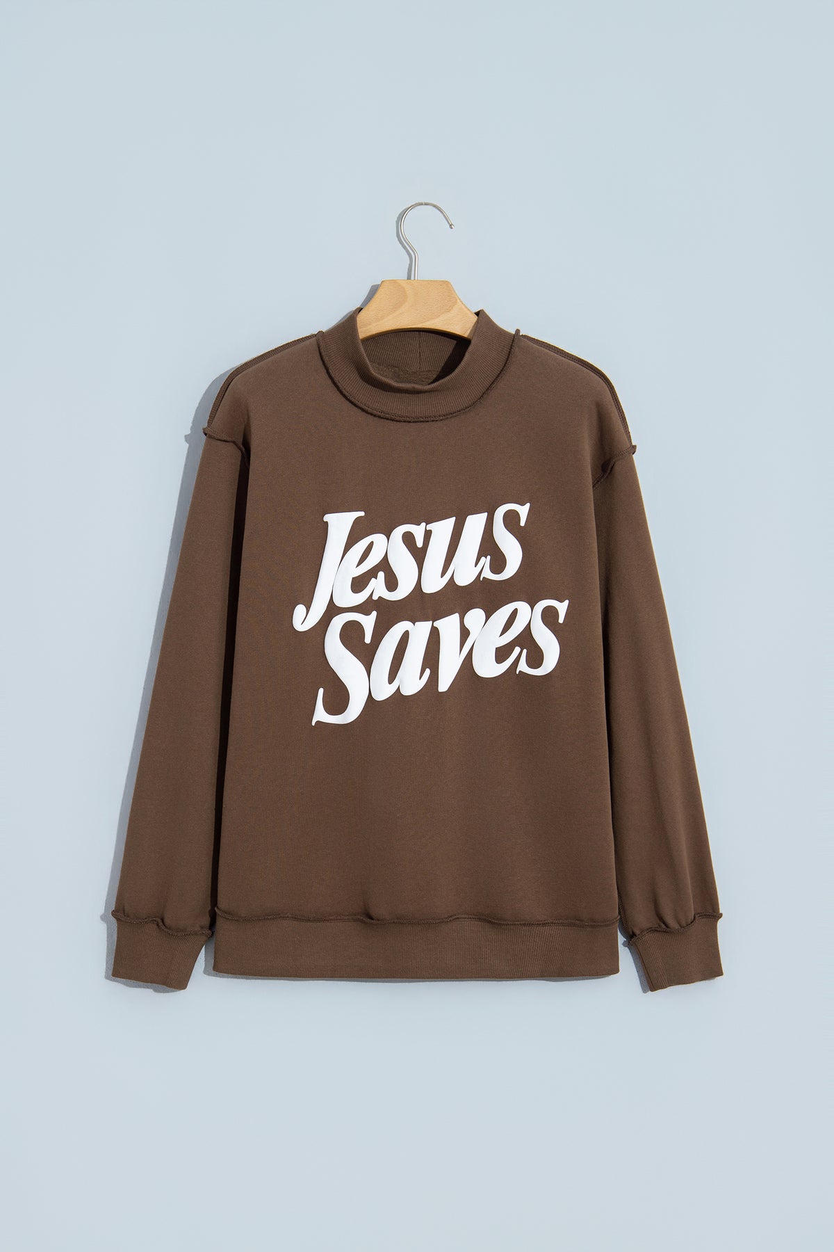 Fiery Red Jesus Saves Slogan Print Stand Neck Baggy Sweatshirt-Tops/Sweatshirts & Hoodies-[Adult]-[Female]-2022 Online Blue Zone Planet