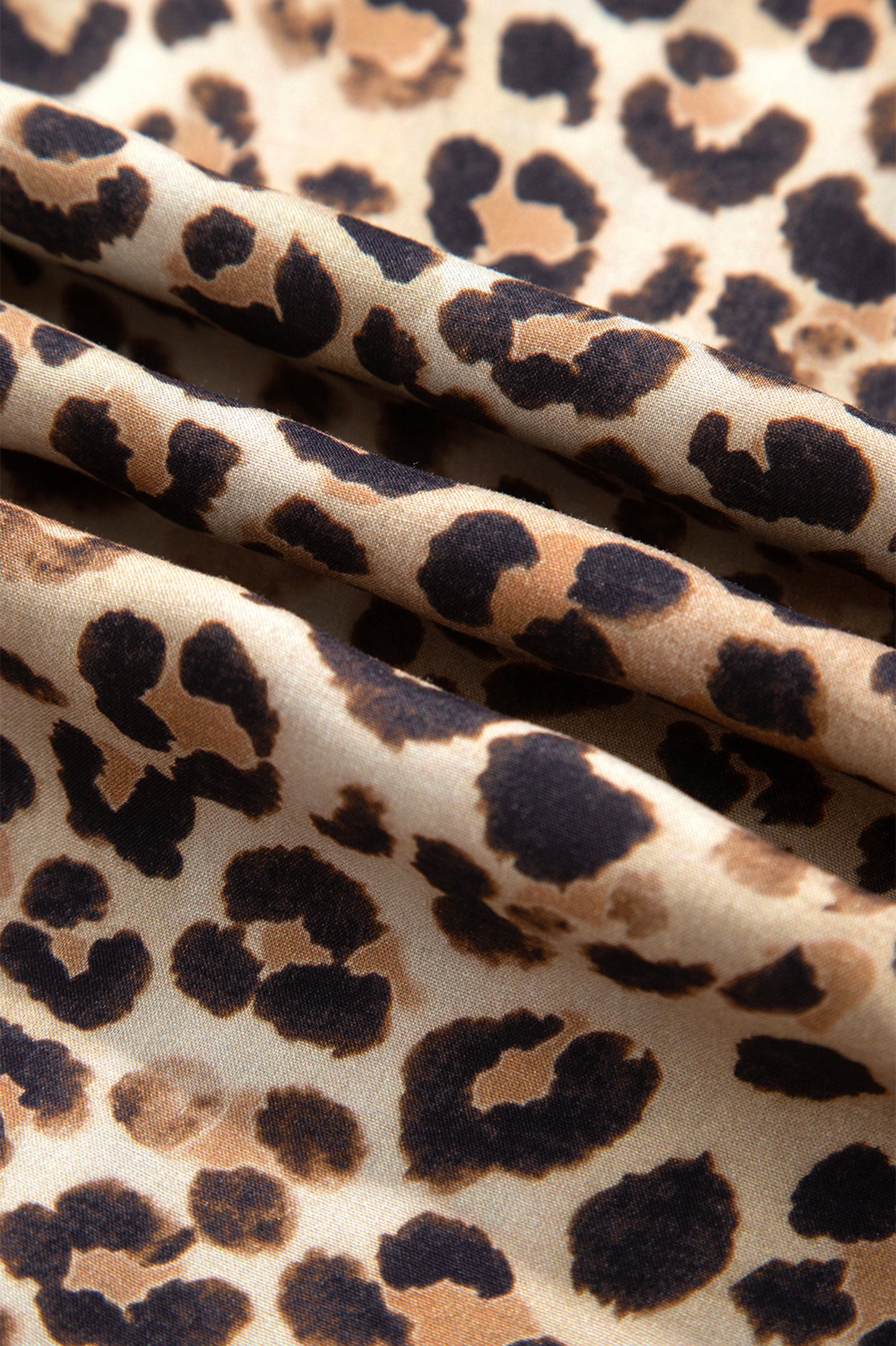 Brown Leopard Print V Neck Long Sleeve Gathered Waist Plus Size Dress-TOPS / DRESSES-[Adult]-[Female]-2022 Online Blue Zone Planet