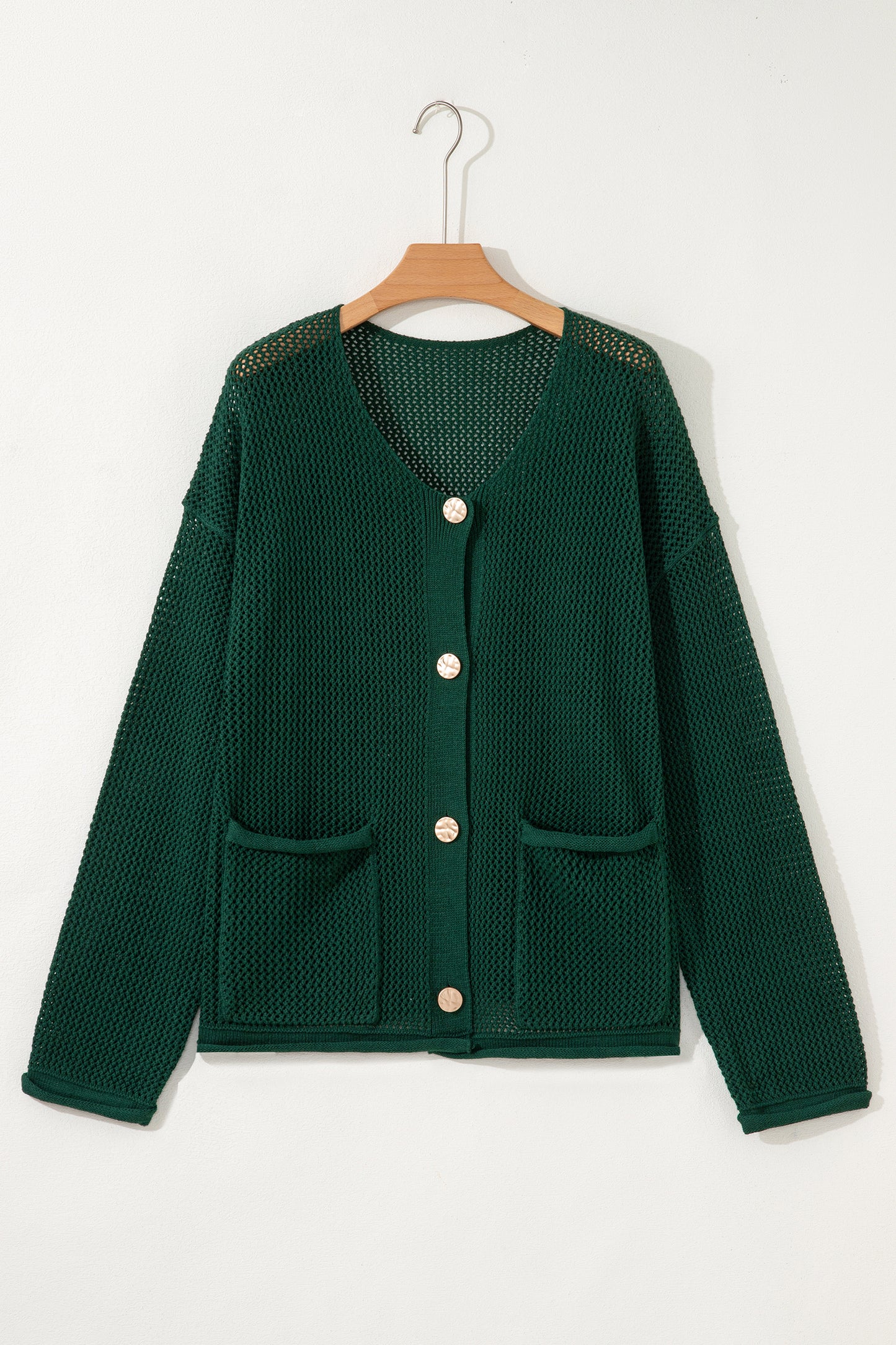 Blackish Green Plus Size Golden Accent Buttons Short Sweater Cardigan-Plus Size/Plus Size Sweaters & Cardigans-[Adult]-[Female]-2022 Online Blue Zone Planet