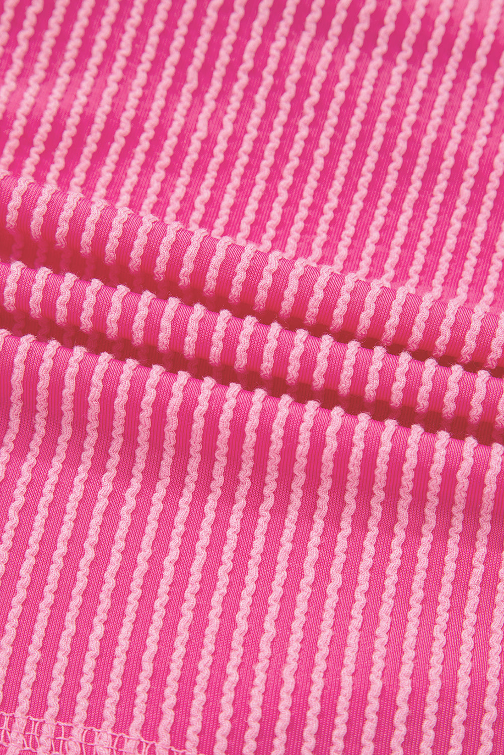 Bright Pink Spiral Ribbed Short Sleeve V Neck Buttoned Romper with Pocket-Bottoms/Jumpsuits & Rompers-[Adult]-[Female]-2022 Online Blue Zone Planet