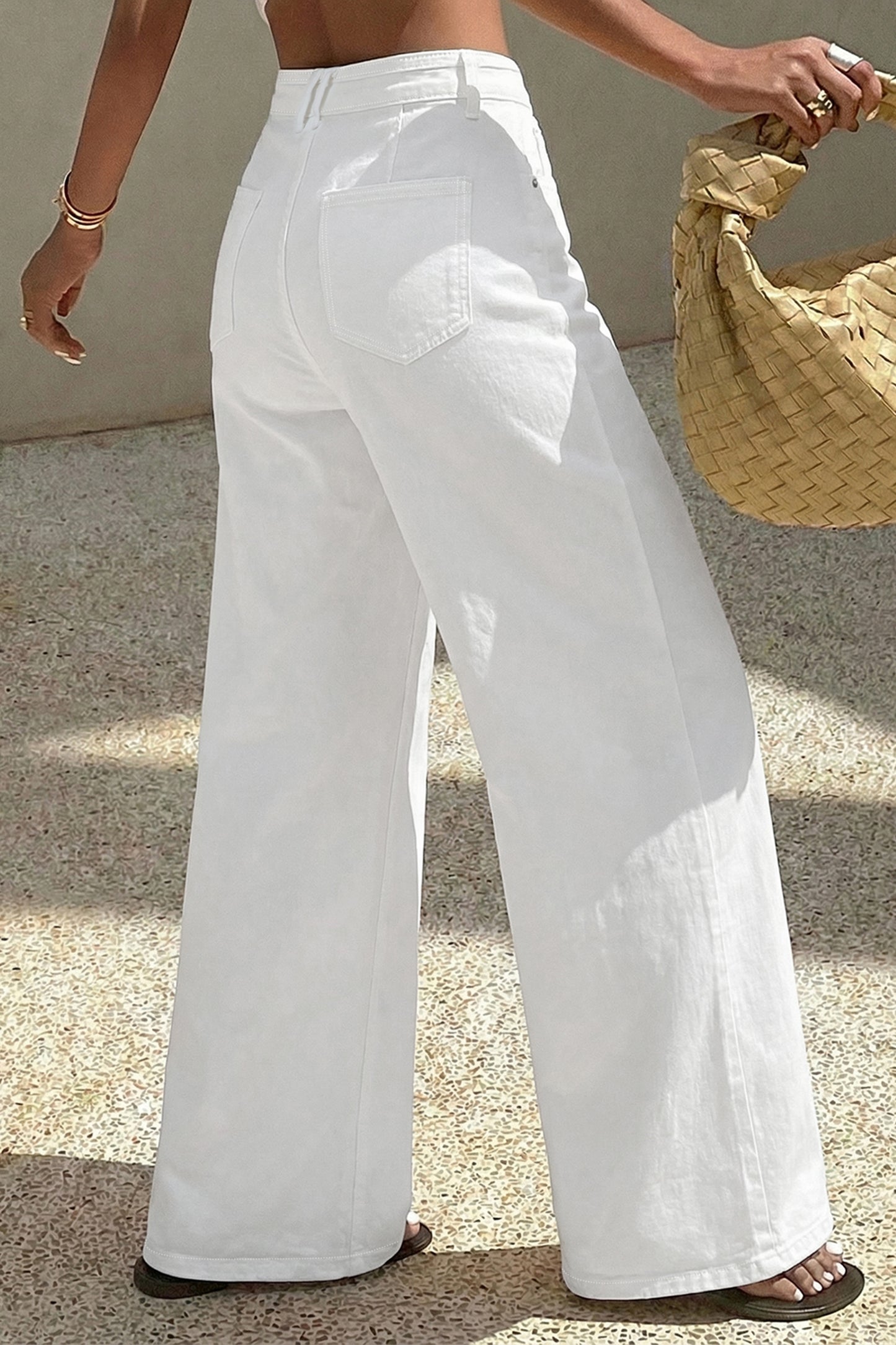 White Solid Color Loose Casual Jeans-Bottoms/Jeans-[Adult]-[Female]-2022 Online Blue Zone Planet