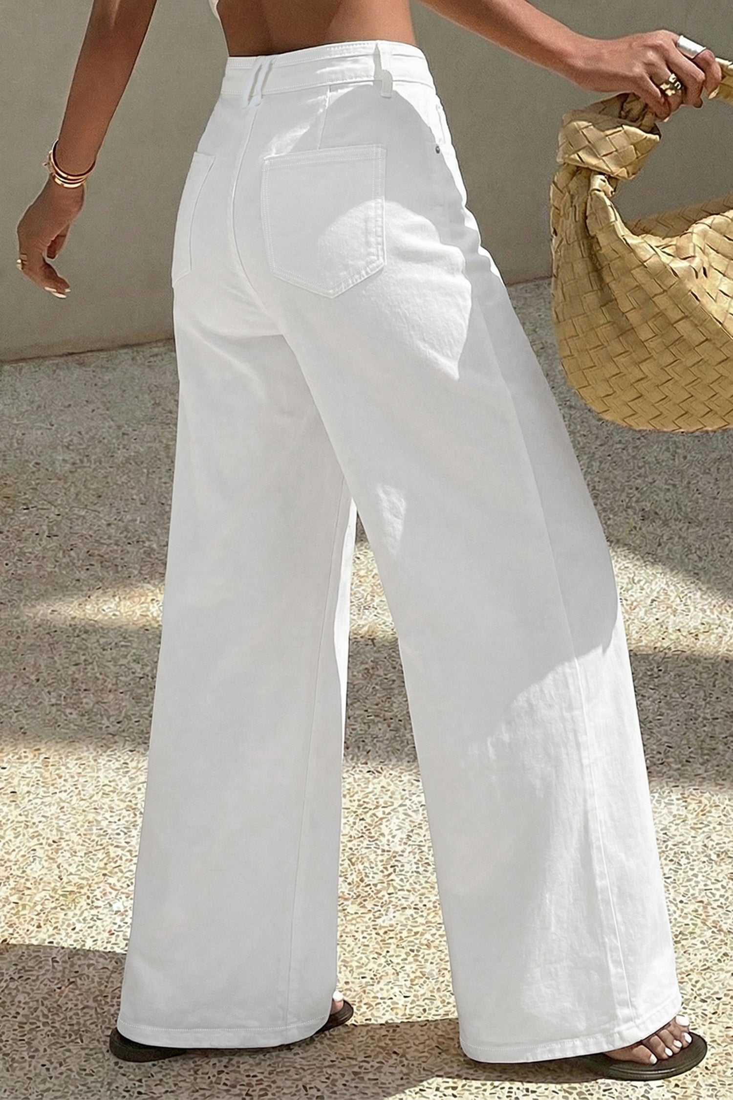 White Solid Color Loose Casual Jeans-Bottoms/Jeans-[Adult]-[Female]-2022 Online Blue Zone Planet