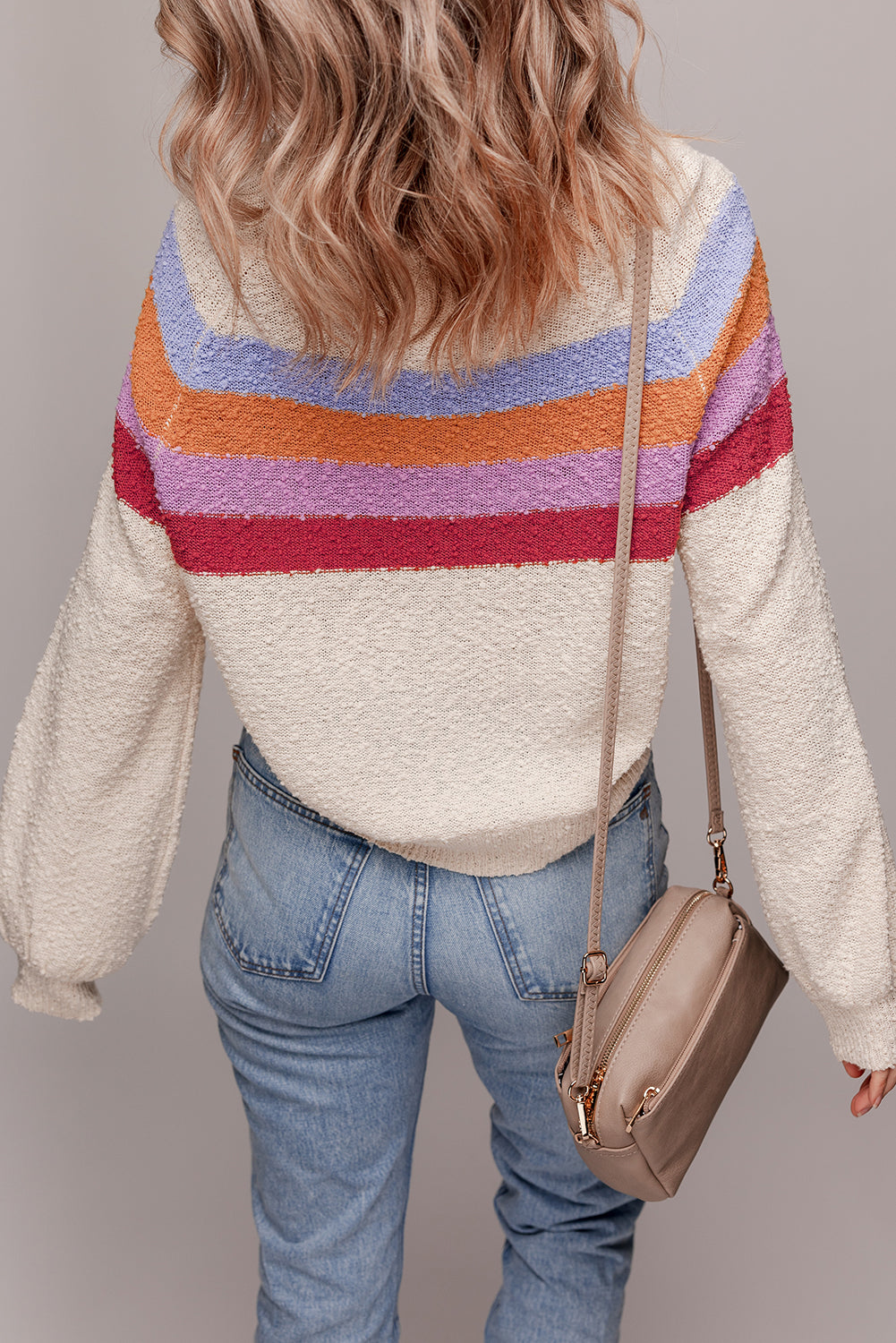 Jet Stream Striped Color Block Loose Sleeve Chic Sweater-Sweaters & Cardigans/Sweaters-[Adult]-[Female]-2022 Online Blue Zone Planet