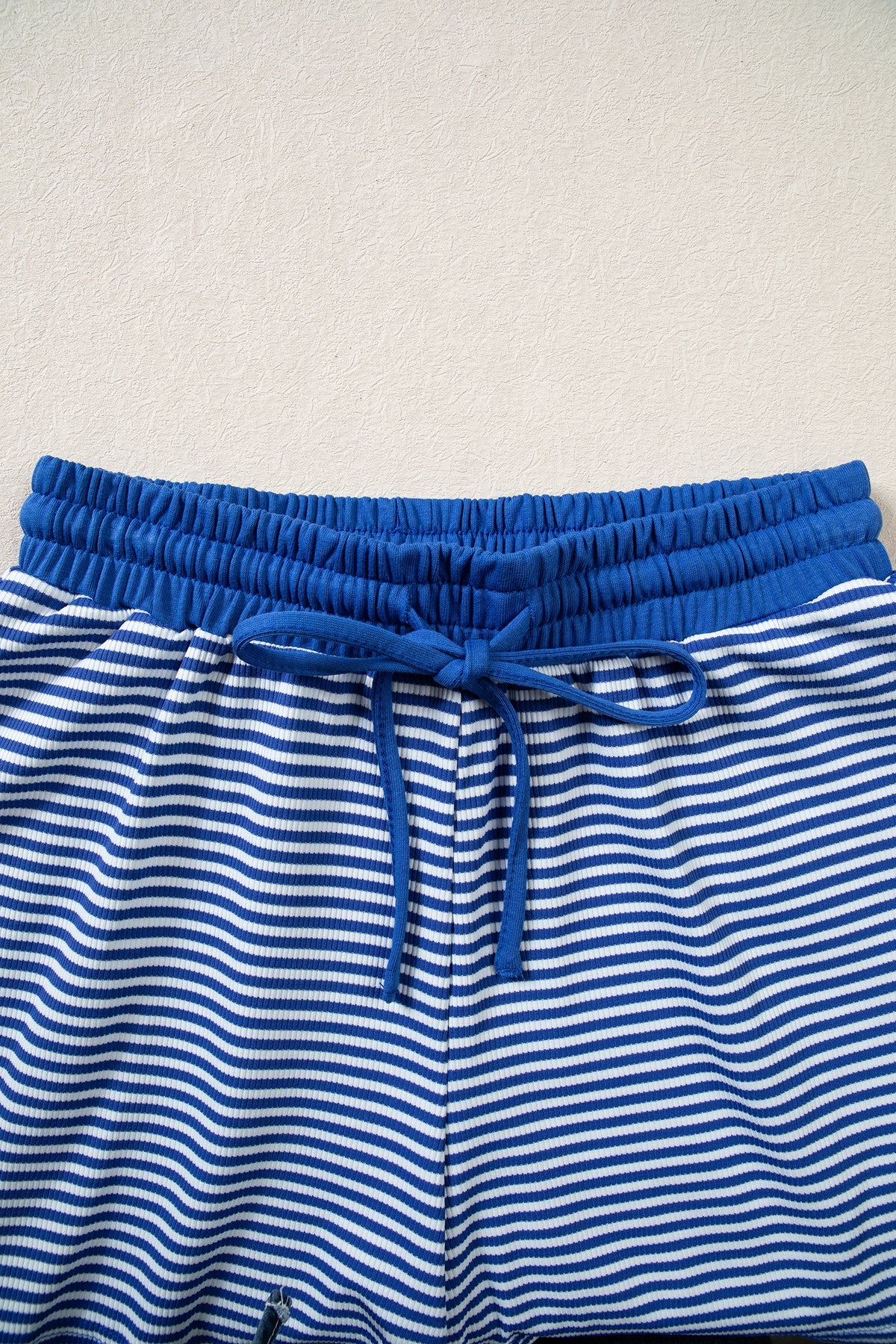 Blue Stripe Oversized Long Sleeve Top Drawstring Loose Shorts 2pcs Set-Two Piece Sets/Short Sets-[Adult]-[Female]-2022 Online Blue Zone Planet