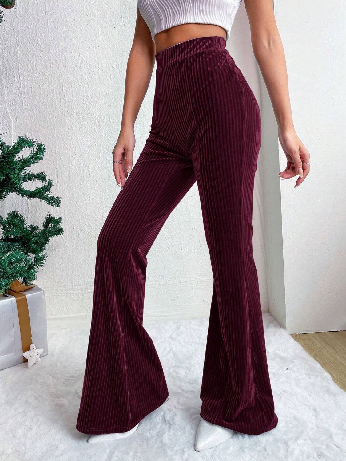 High Waist Flare Pants-BOTTOMS SIZES SMALL MEDIUM LARGE-[Adult]-[Female]-2022 Online Blue Zone Planet