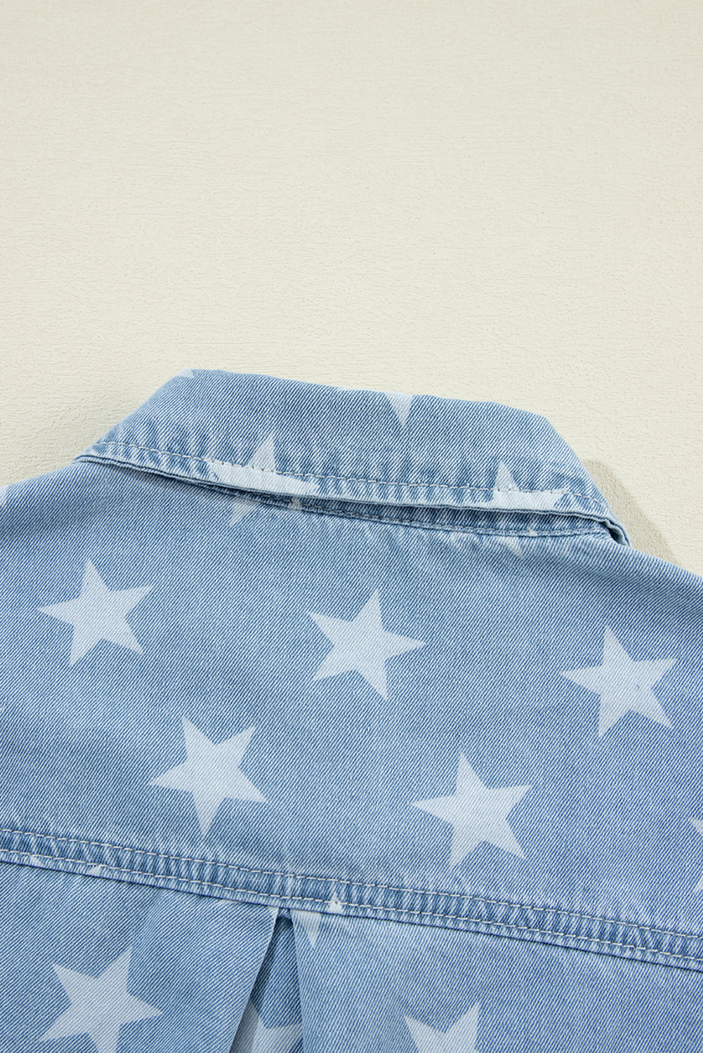 Raw Hem Star Collared Neck Denim Top-TOPS / DRESSES-[Adult]-[Female]-2022 Online Blue Zone Planet