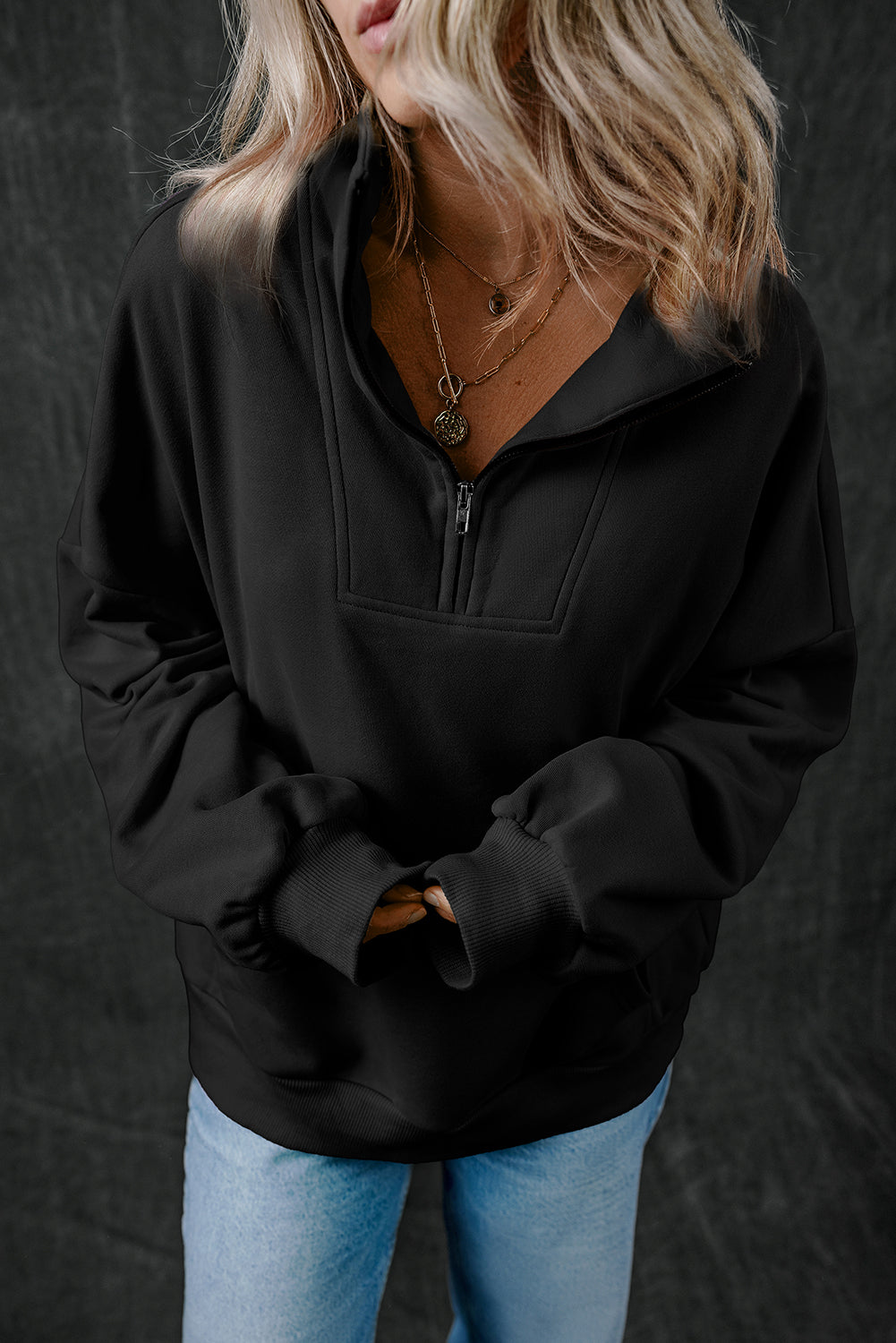 Light Grey Zip-up Stand Neck Kangaroo Pocket Sweatshirt-Tops/Sweatshirts & Hoodies-[Adult]-[Female]-2022 Online Blue Zone Planet