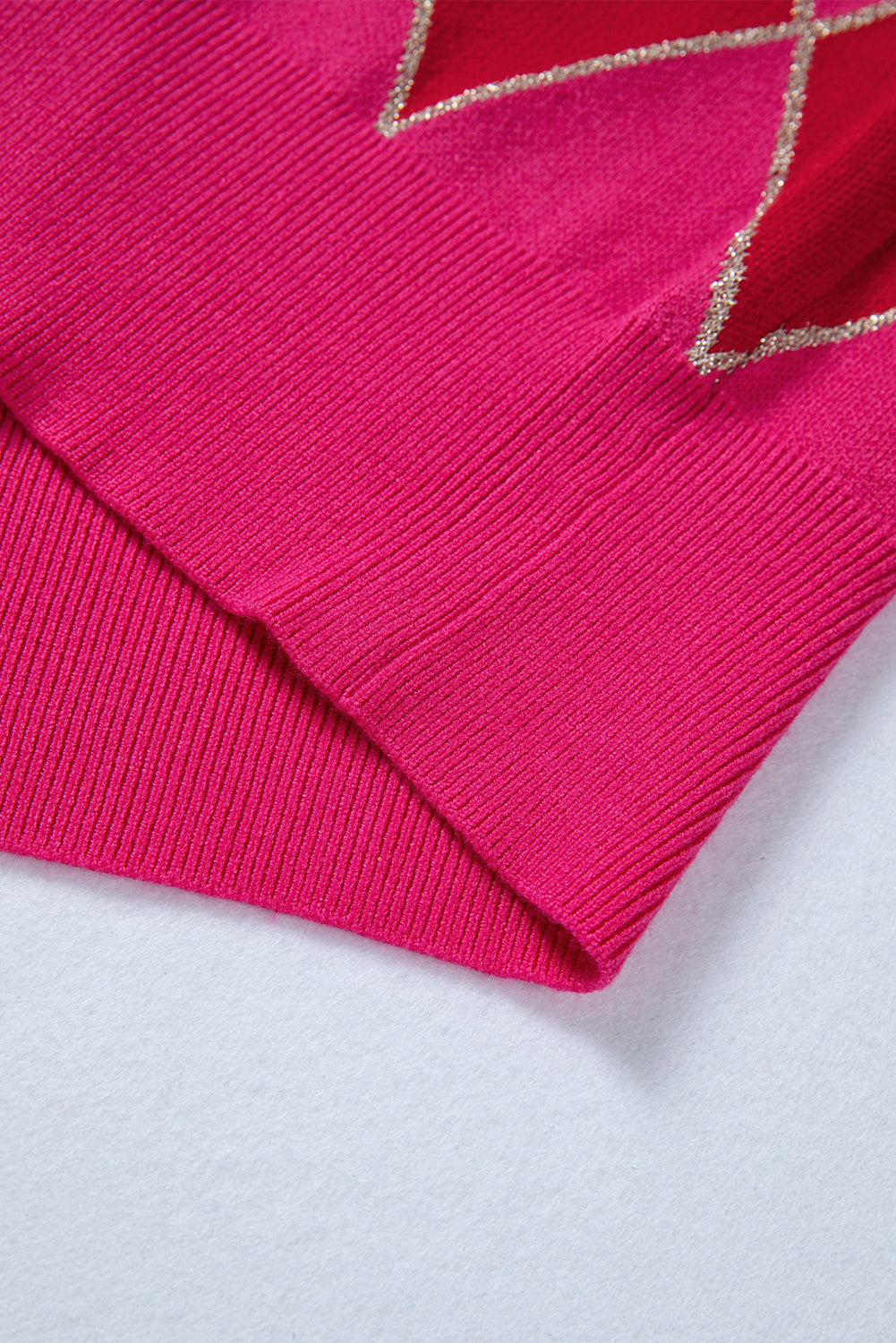 Rose Red Glitter Rhombus Pattern Knit Womens Casual Sweater-TOPS / DRESSES-[Adult]-[Female]-2022 Online Blue Zone Planet