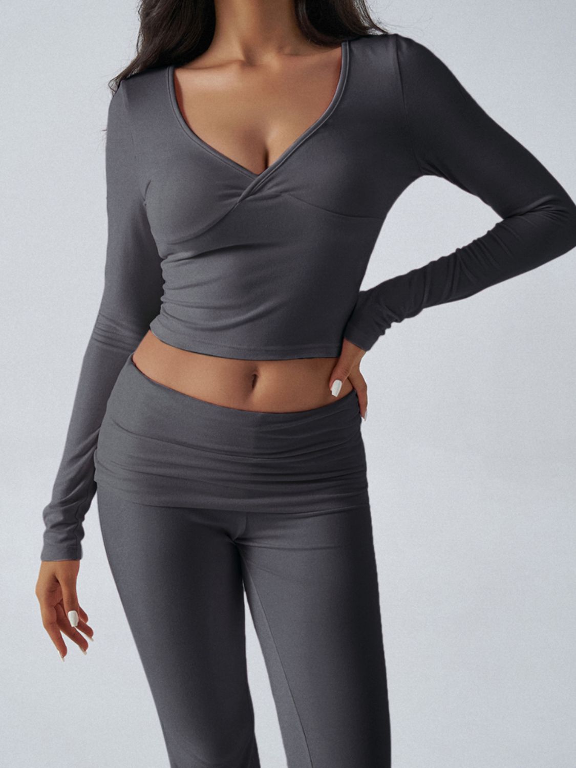 Devine Ruched Long Sleeve Top and Pants Set-TOPS / DRESSES-[Adult]-[Female]-2022 Online Blue Zone Planet