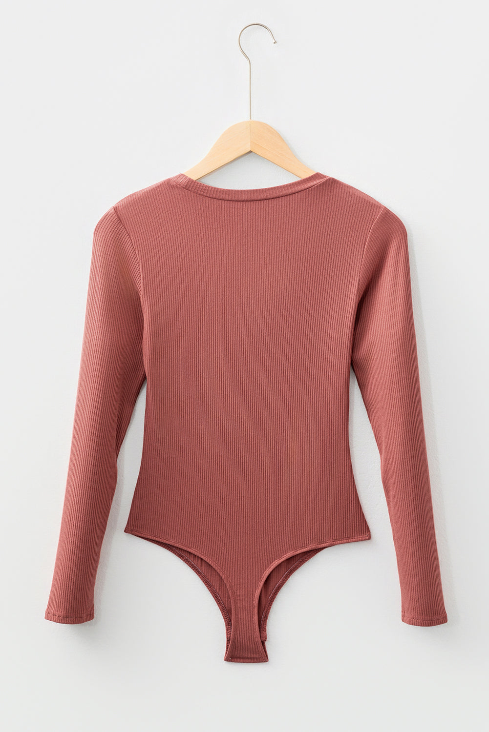 Mineral Red Ribbed Long Sleeve Crew Neck Solid Color Bodysuit-Tops/Bodysuits-[Adult]-[Female]-2022 Online Blue Zone Planet