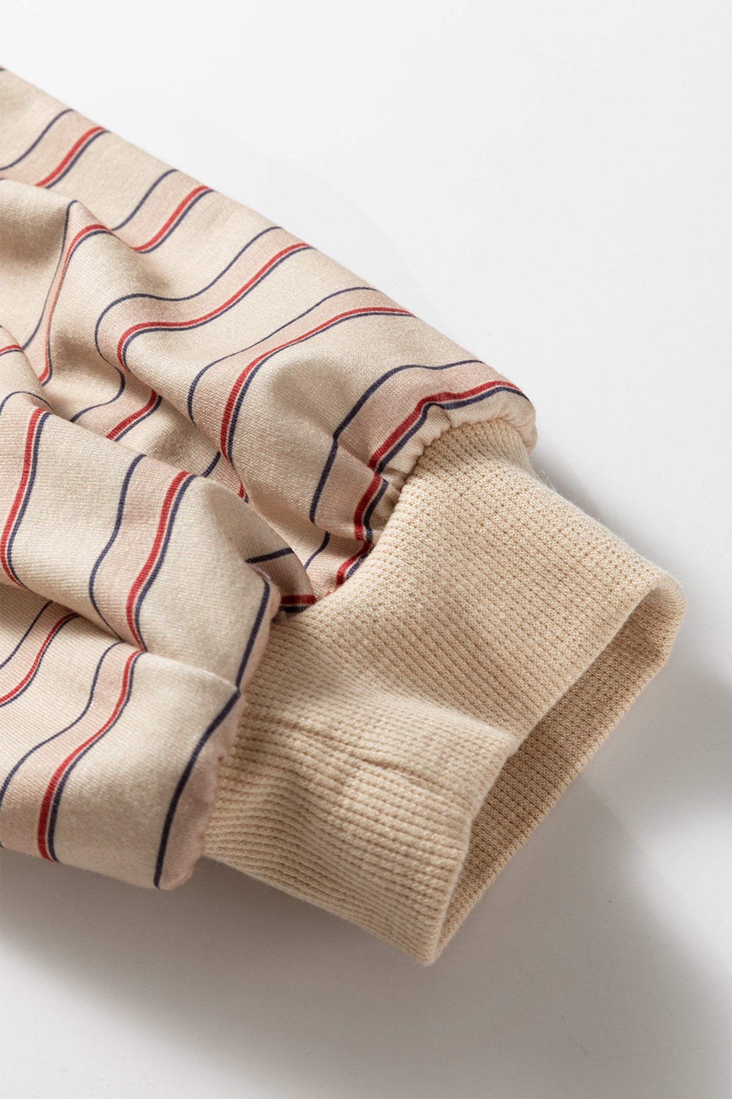 Parchment Striped Raglan Sleeve Notched Neck Raw Edge Plus Size Jumper-Plus Size/Plus Size Tops/Plus Size Long Sleeve Tops-[Adult]-[Female]-2022 Online Blue Zone Planet