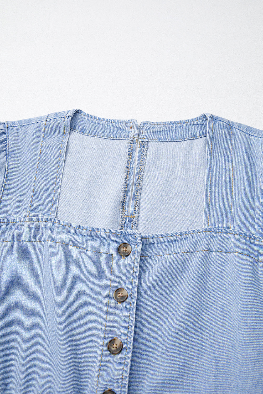 Beau Blue Denim Button Detail Babydoll Square Neck Mini Dress-TOPS / DRESSES-[Adult]-[Female]-2022 Online Blue Zone Planet