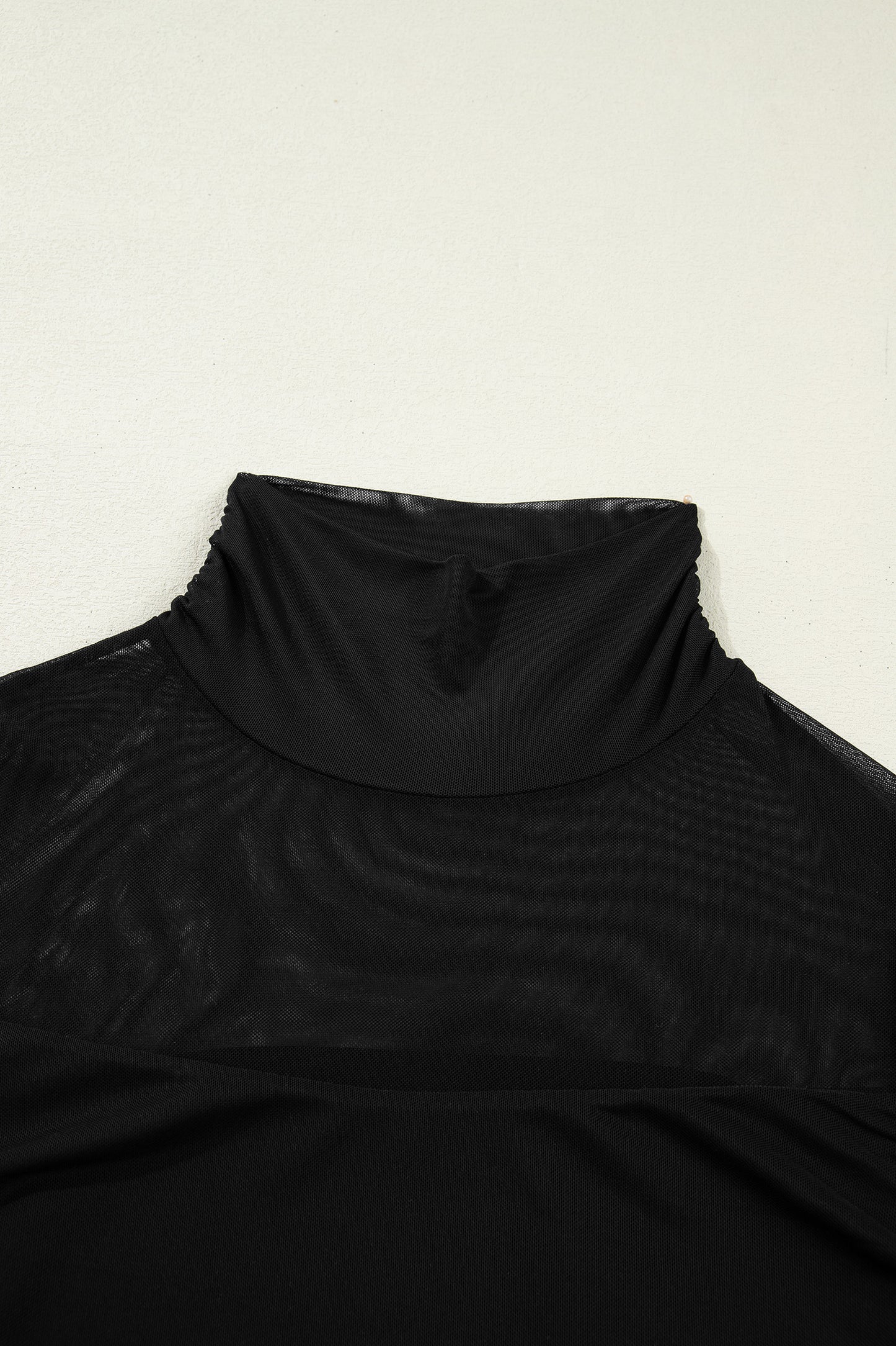 Black Sheer Mesh Patchwork High Neck Long Sleeve Top-Tops/Long Sleeve Tops-[Adult]-[Female]-2022 Online Blue Zone Planet