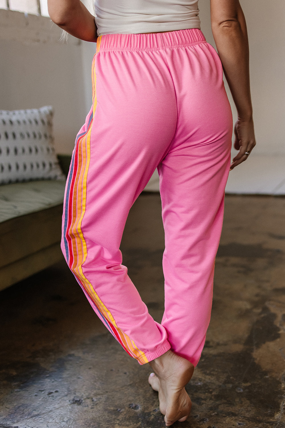 Pink Counting Rainbows High Waist Sweatpants-Tops / Dresses-[Adult]-[Female]-2022 Online Blue Zone Planet