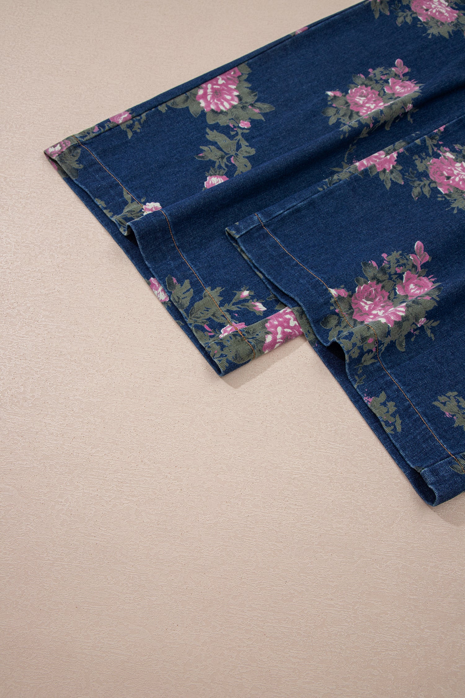Blue Beau Floral Print Pleated High Waist Wide Leg Denim Jumpsuit-Bottoms/Jumpsuits & Rompers-[Adult]-[Female]-2022 Online Blue Zone Planet