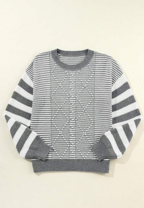 Striped Round Neck Dropped Shoulder Sweater-TOPS / DRESSES-[Adult]-[Female]-2022 Online Blue Zone Planet