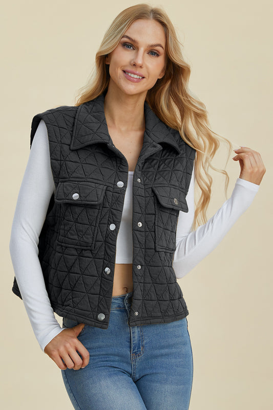 Double Take Full Size Pocketed Texture Snap Down Vest Coat-TOPS / DRESSES-[Adult]-[Female]-Black-S-2022 Online Blue Zone Planet