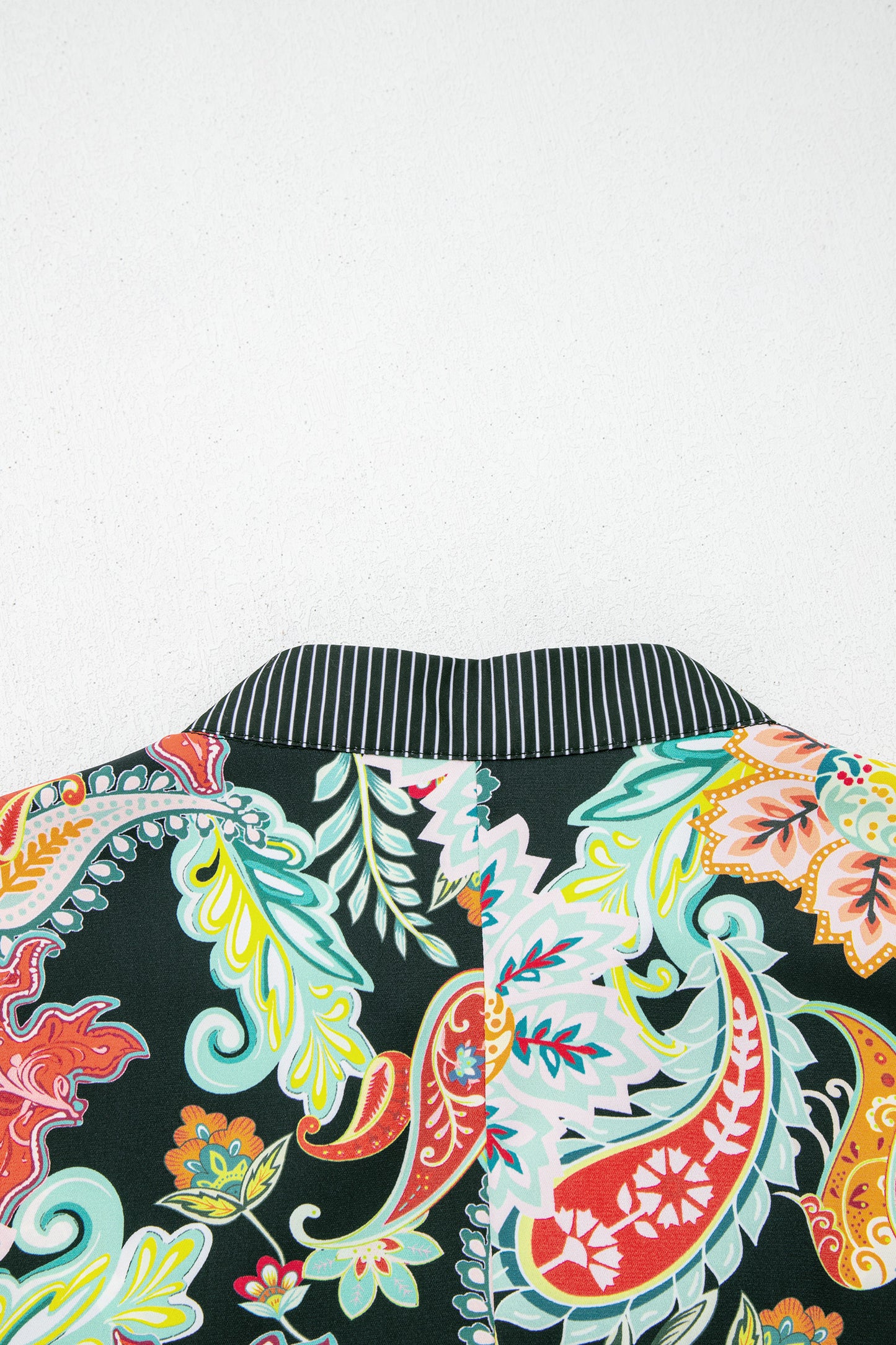 Black Contrast Ricrac Trim Striped Edge Patchwork Floral Print Blouse-Tops/Blouses & Shirts-[Adult]-[Female]-2022 Online Blue Zone Planet