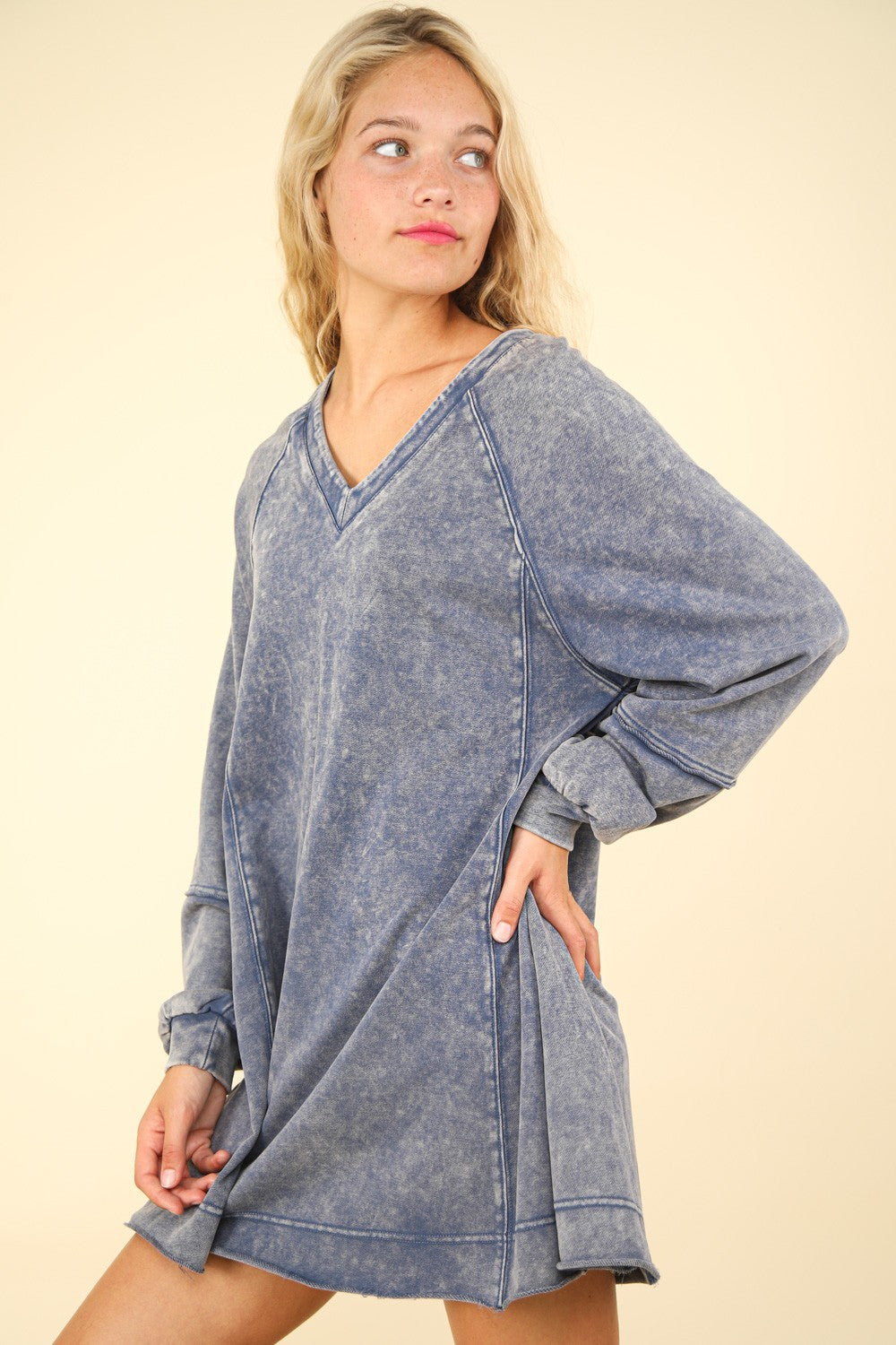 VERY J Mineral Washed Oversized A-Line Mini Dress-TOPS / DRESSES-[Adult]-[Female]-2022 Online Blue Zone Planet