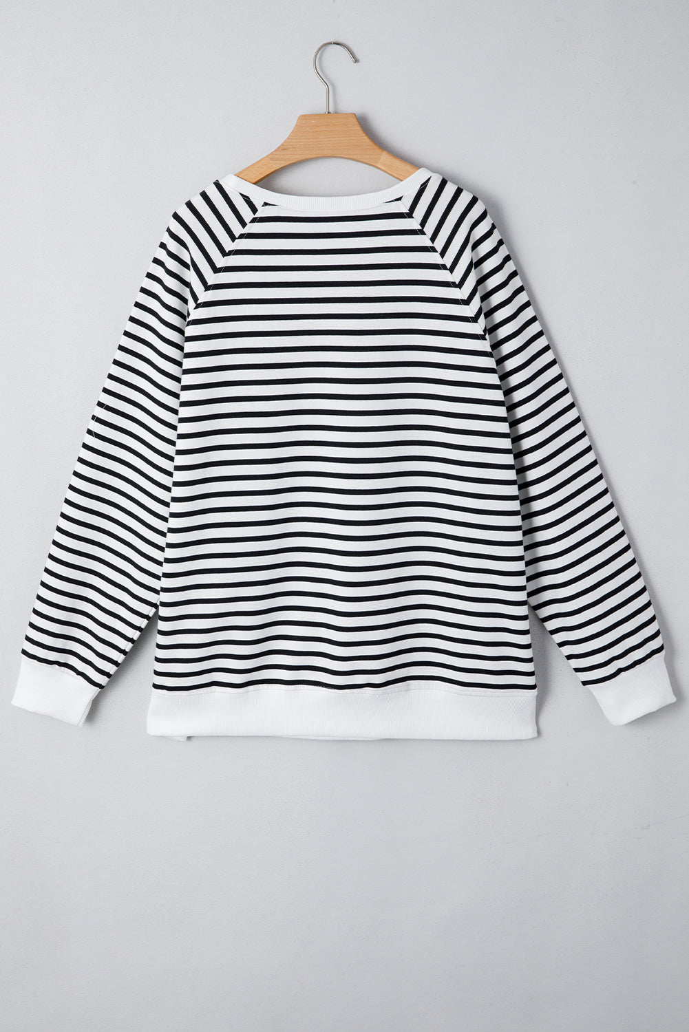 Blue Zone Planet | Black Stripe Raglan Sleeve Side Slits Loose Sweatshirt-Tops/Sweatshirts & Hoodies-[Adult]-[Female]-2022 Online Blue Zone Planet