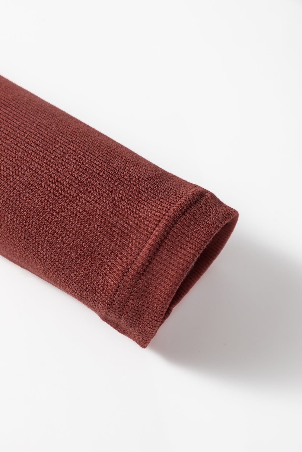 Burgundy Gathered Bust Square Neck Ribbed Fit Long Sleeve Top-Tops/Long Sleeve Tops-[Adult]-[Female]-2022 Online Blue Zone Planet