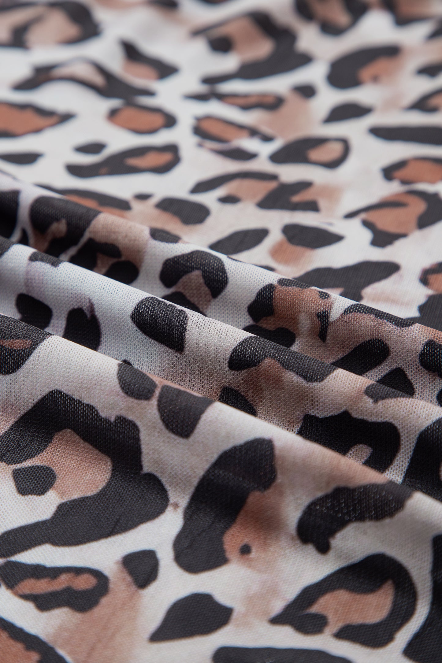 Brown Leopard Mock Neck Mesh Long Sleeve Top-Tops/Long Sleeve Tops-[Adult]-[Female]-2022 Online Blue Zone Planet