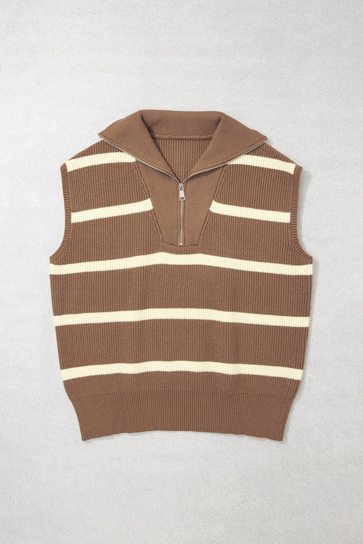 Brown Stripe Striped Colorblock Drop Shoulder V Neck Tunic Sweater T-shirt
