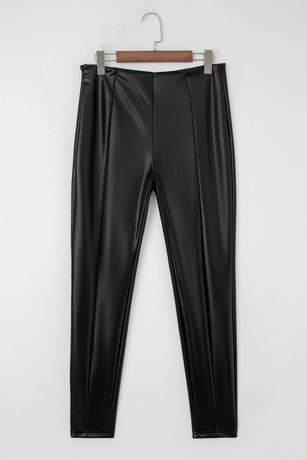 Black Faux Leather Seamed Leg High Waist Leggings-Bottoms/Leggings-[Adult]-[Female]-2022 Online Blue Zone Planet