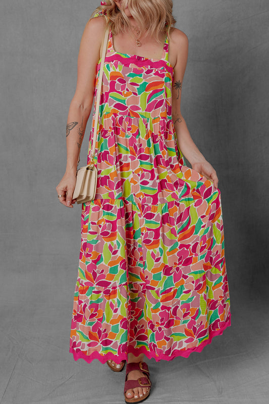 Multicolour Floral Tied Straps Ricrac Trim Maxi Dress-TOPS / DRESSES-[Adult]-[Female]-Multicolour-S-2022 Online Blue Zone Planet