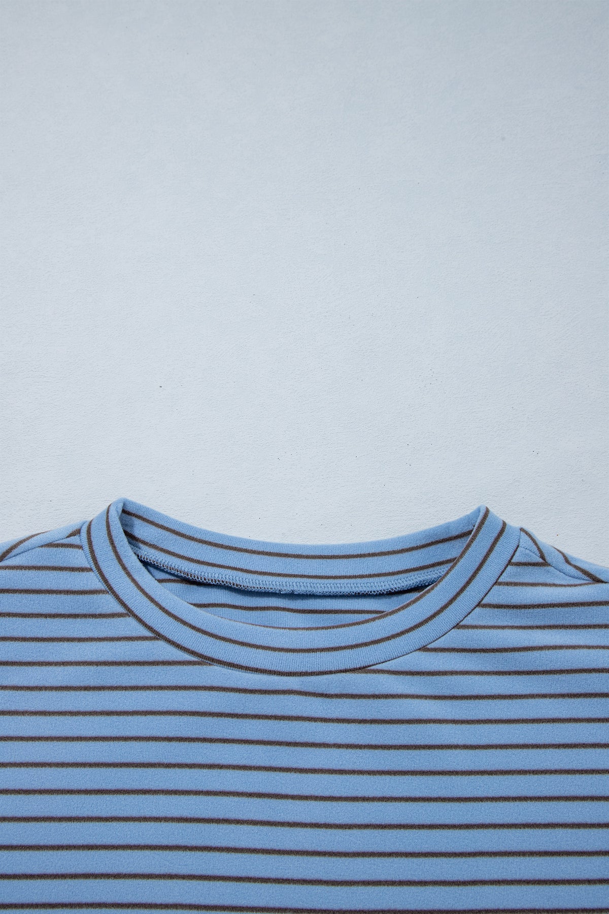 Sky Blue Stripe Color Block Contrast Long Sleeve Round Neck Casual Shift Pullover-Tops/Long Sleeve Tops-[Adult]-[Female]-2022 Online Blue Zone Planet