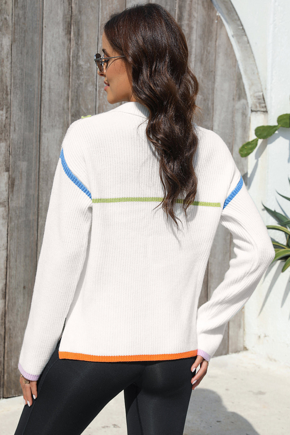 Contrast Half Zip Drop Shoulder Sweater-TOPS / DRESSES-[Adult]-[Female]-2022 Online Blue Zone Planet