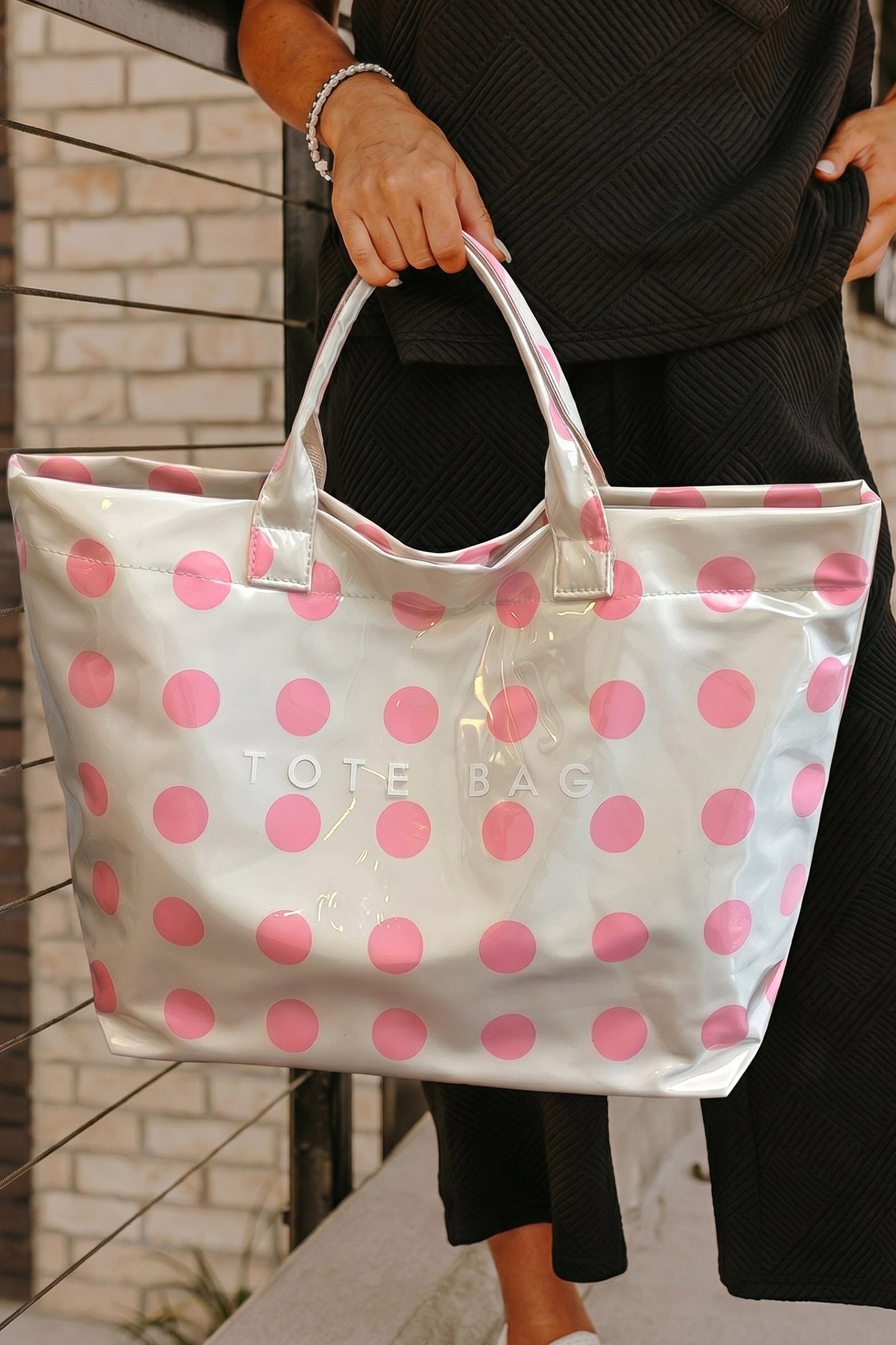 Dark Blue Polka Dot Durable Waterproof PVC Tote Bag