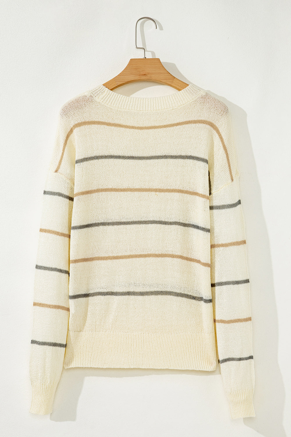 Multicolour Striped Ribbed Edge Drop Shoulder Sweater-TOPS / DRESSES-[Adult]-[Female]-2022 Online Blue Zone Planet