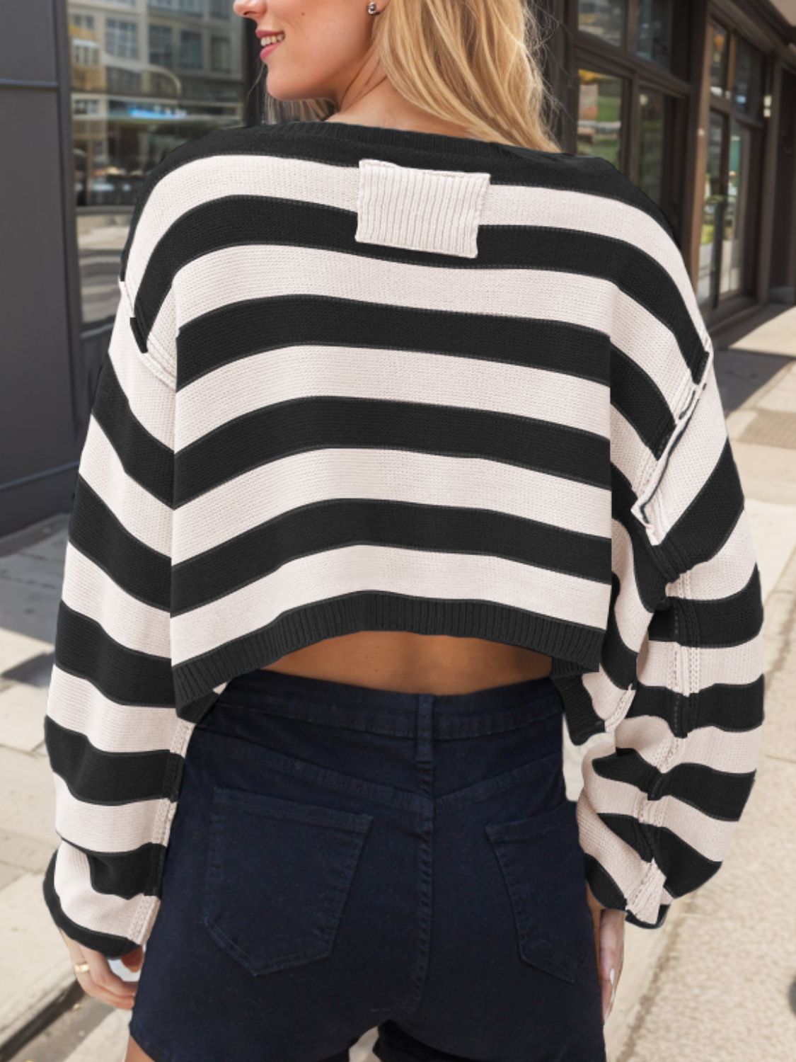 Striped Dropped Shoulder Long Sleeve Sweater-TOPS / DRESSES-[Adult]-[Female]-2022 Online Blue Zone Planet