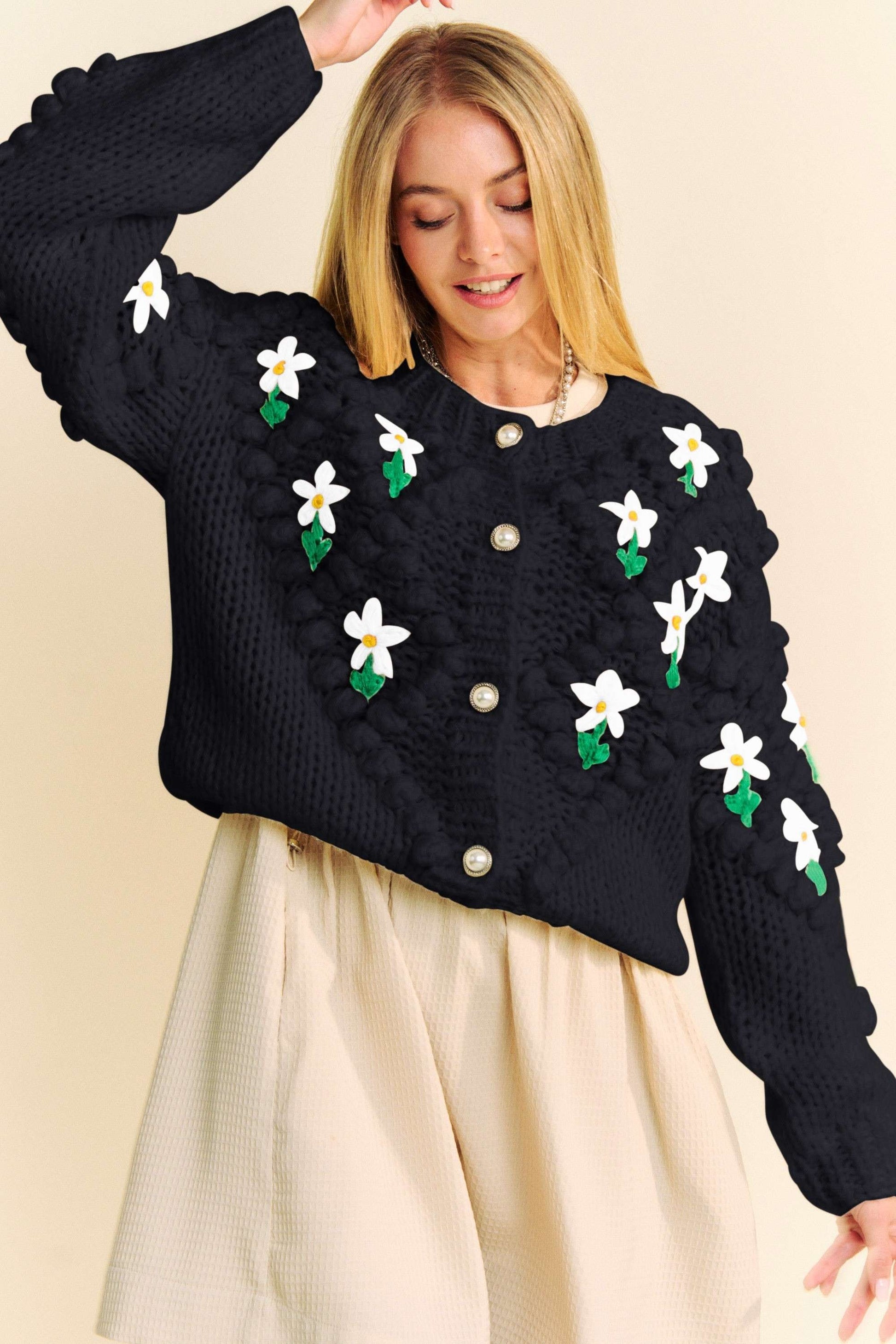 Davi & Dani Floral Pattern Button Down Cardigan-TOPS / DRESSES-[Adult]-[Female]-2022 Online Blue Zone Planet