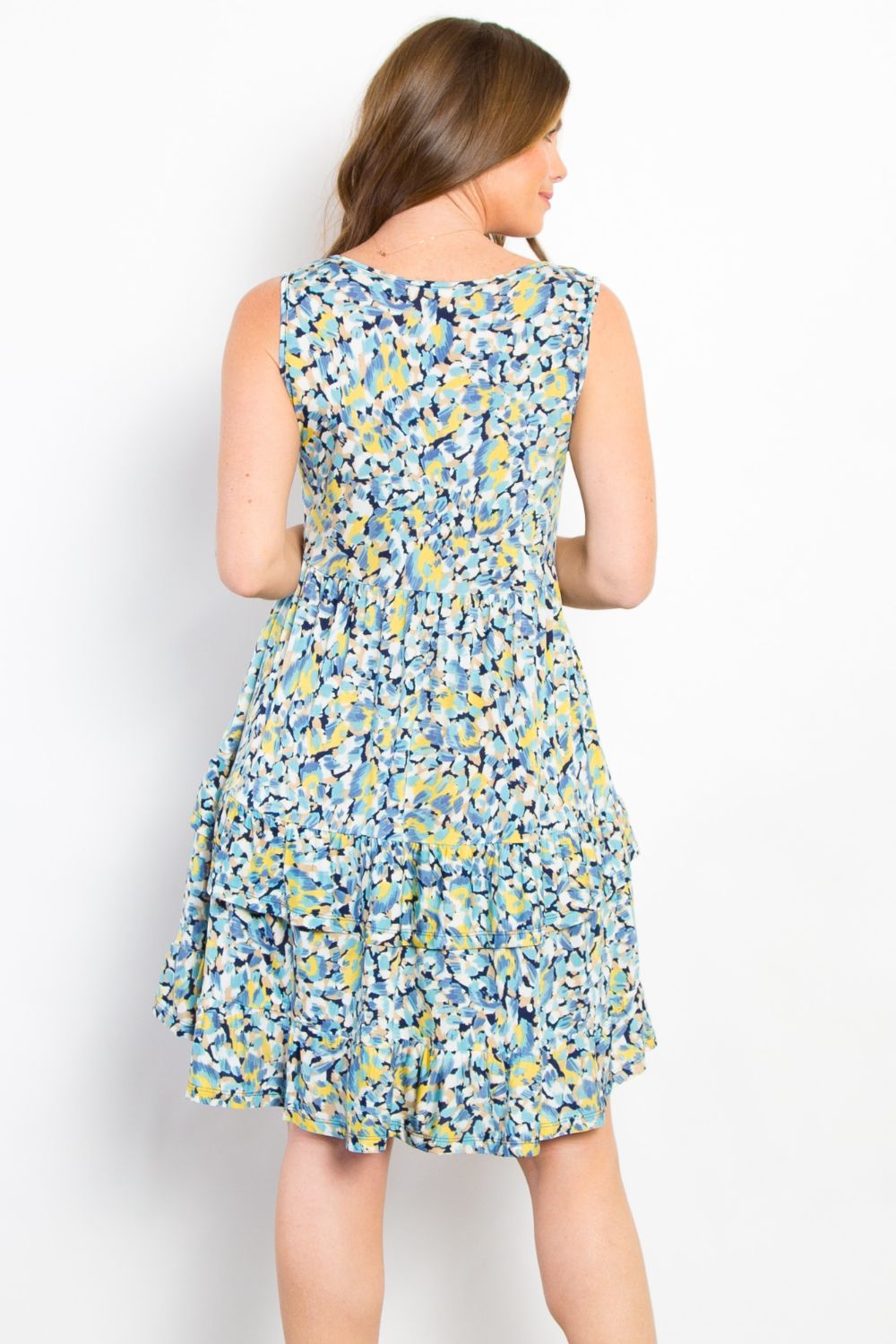 Be Stage Full Size Print Wrinkle Free Ruffled Dress-TOPS / DRESSES-[Adult]-[Female]-2022 Online Blue Zone Planet