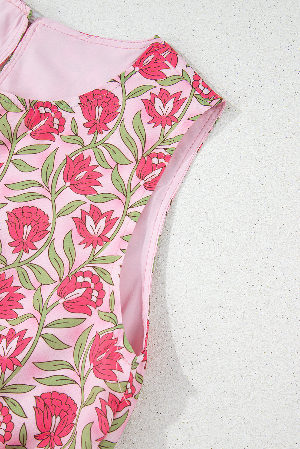 Pink Floral Print Puffy Cropped Tank and Mini Skirt Set-Two Piece Sets/Two Piece Dresses-[Adult]-[Female]-2022 Online Blue Zone Planet